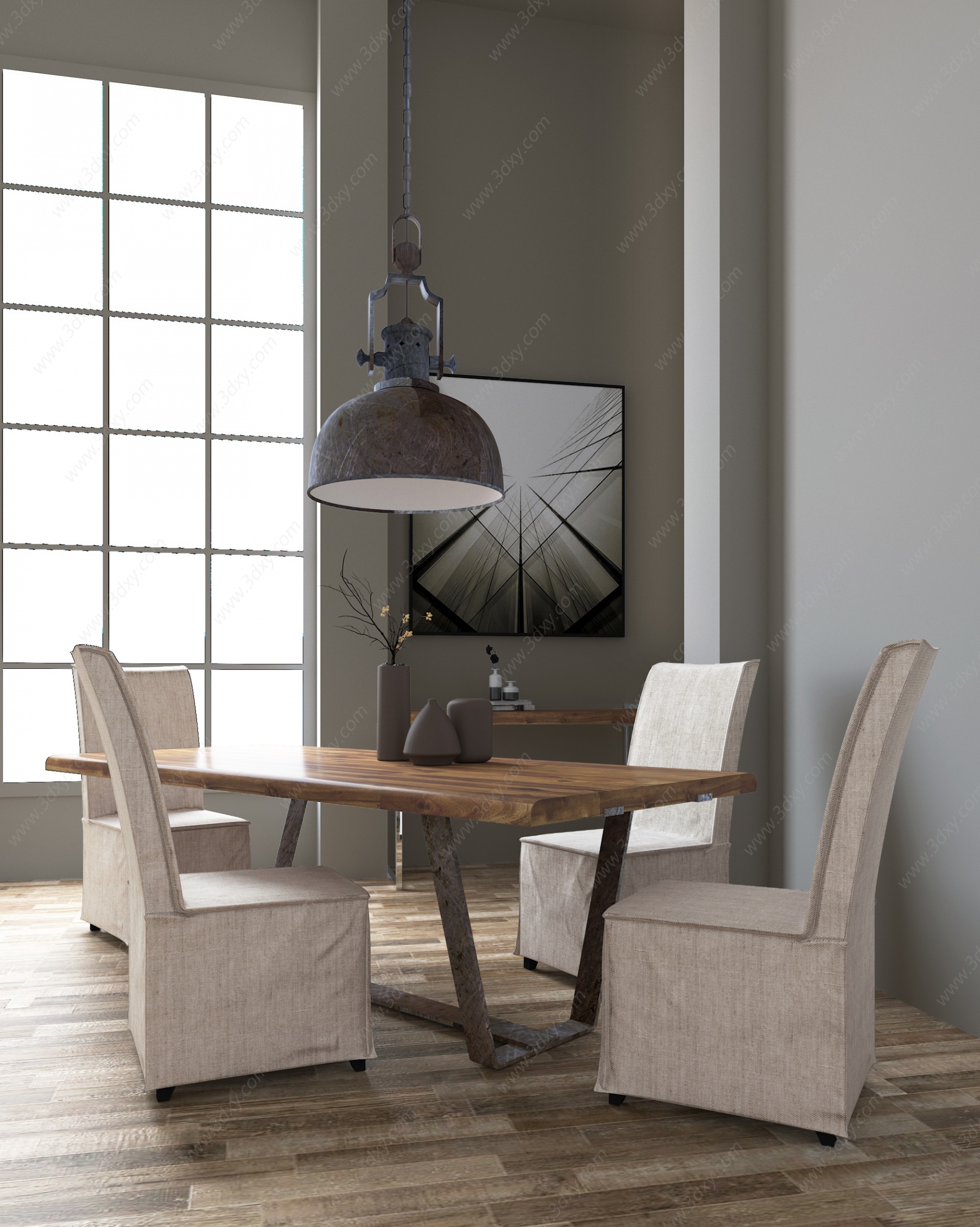 工业风餐厅椅子桌子3D模型
