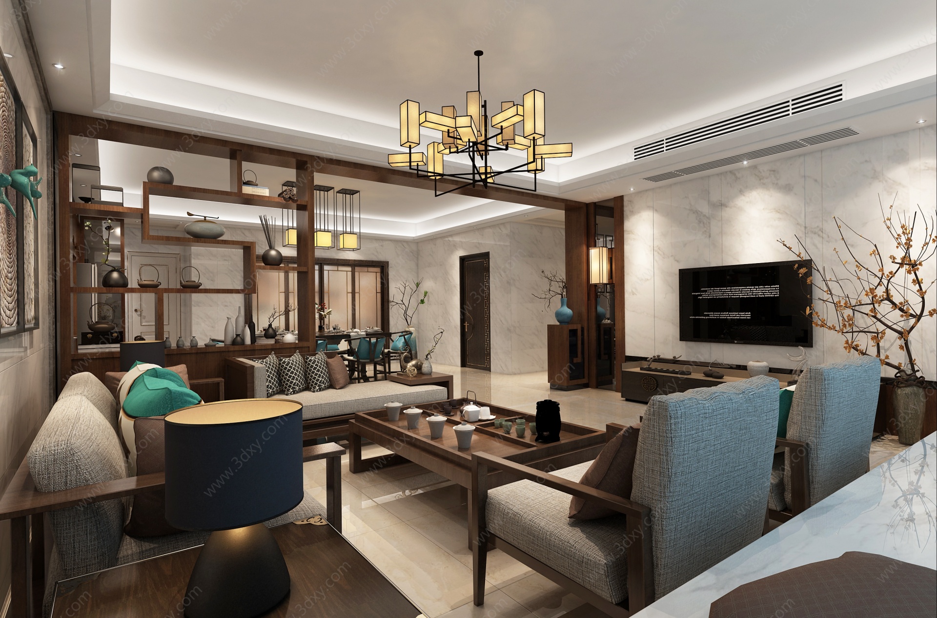 新中式客餐厅沙发3D模型