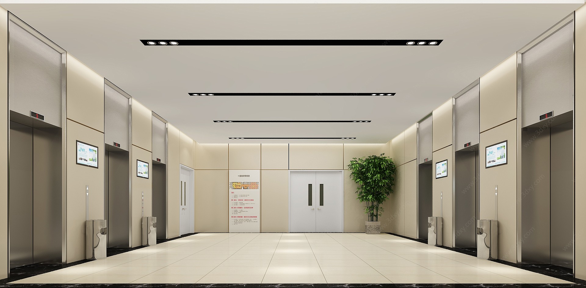 现代医院大堂电梯厅3D模型