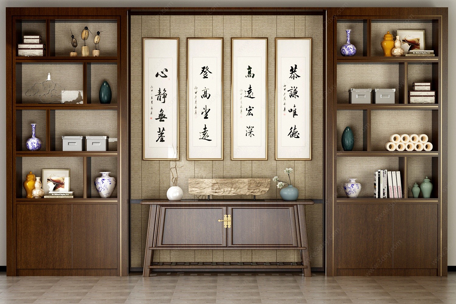 新中式书柜玄关柜边柜3D模型