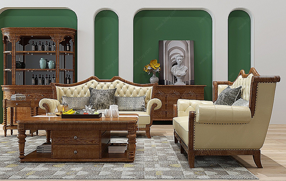 古典沙发茶几酒柜餐边柜3D模型