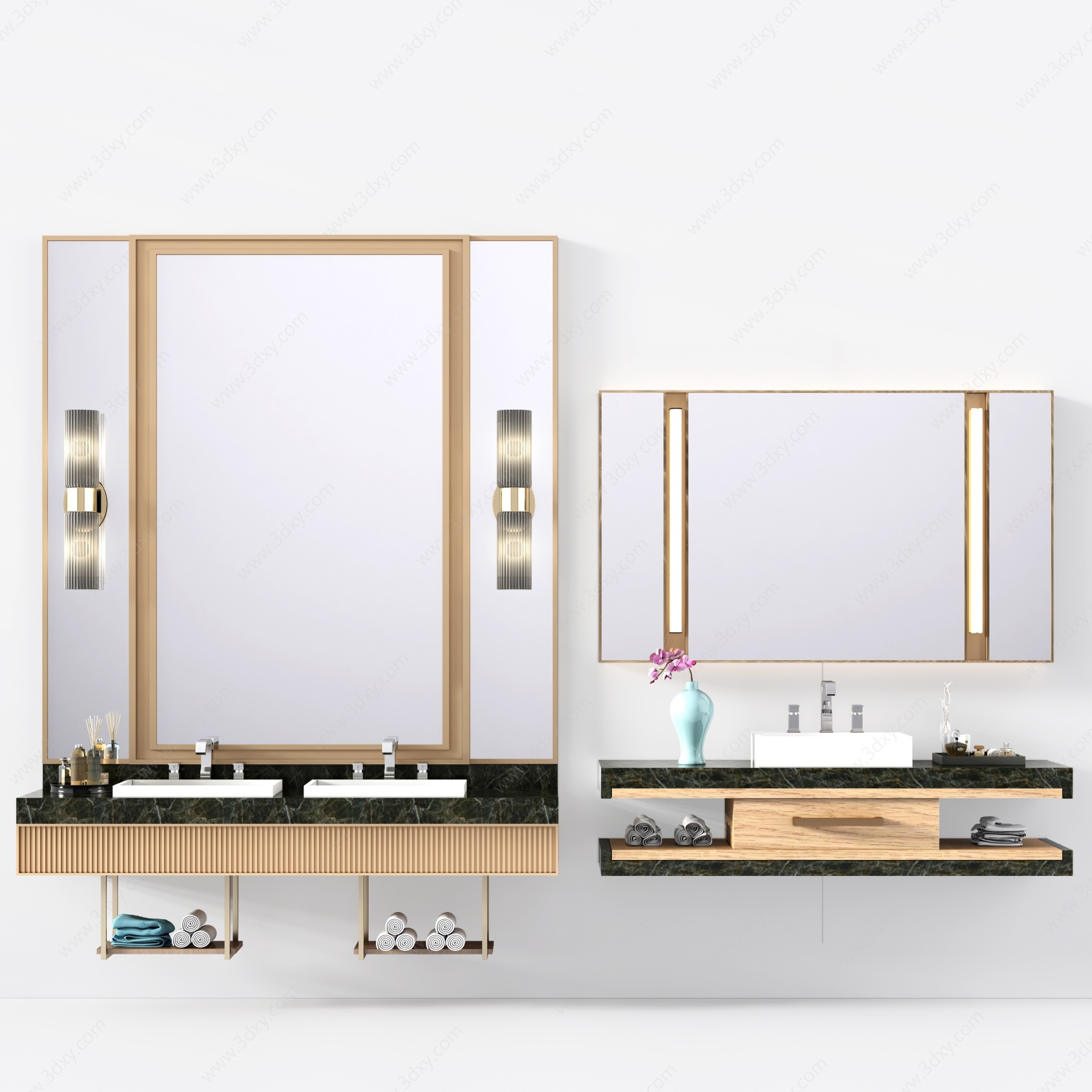 现代浴室柜洗手盘水晶壁灯3D模型