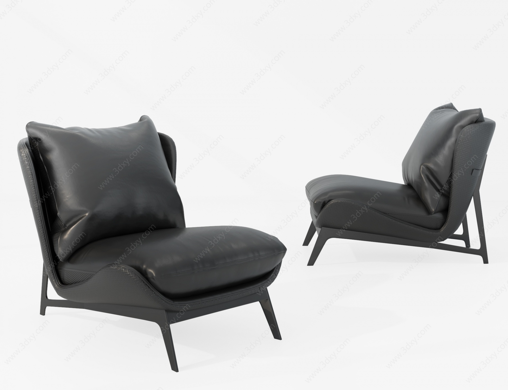 现代黑色皮椅休闲椅3D模型