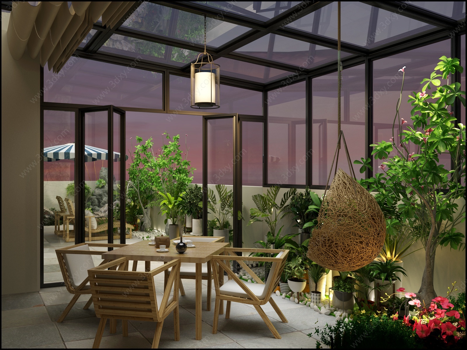 现代花园阳台阳光棚3D模型