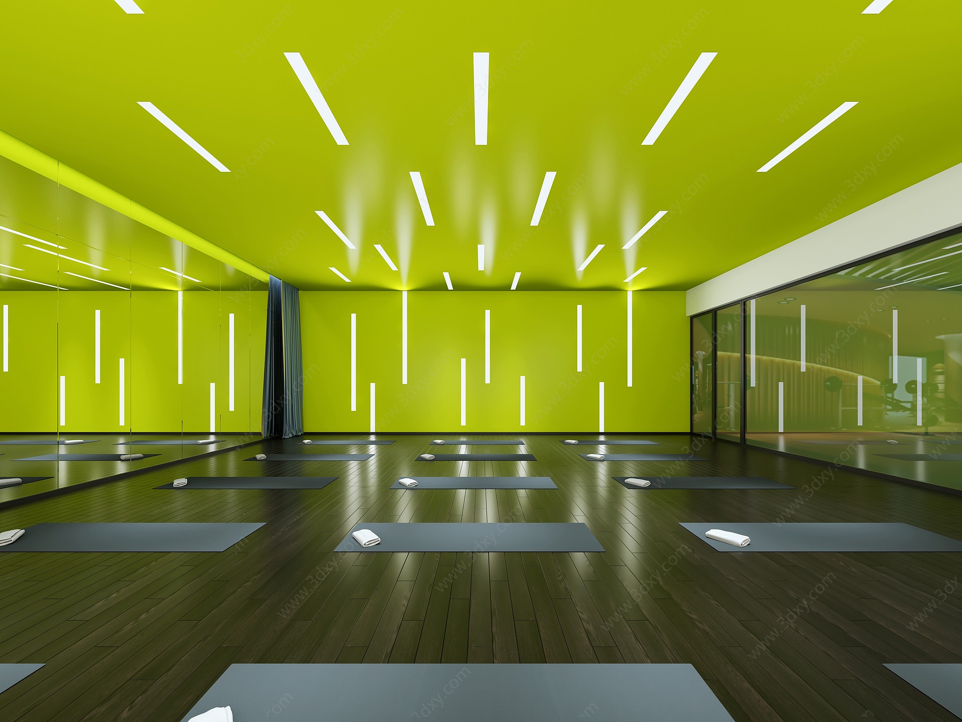 现代健身房瑜伽室厅3D模型