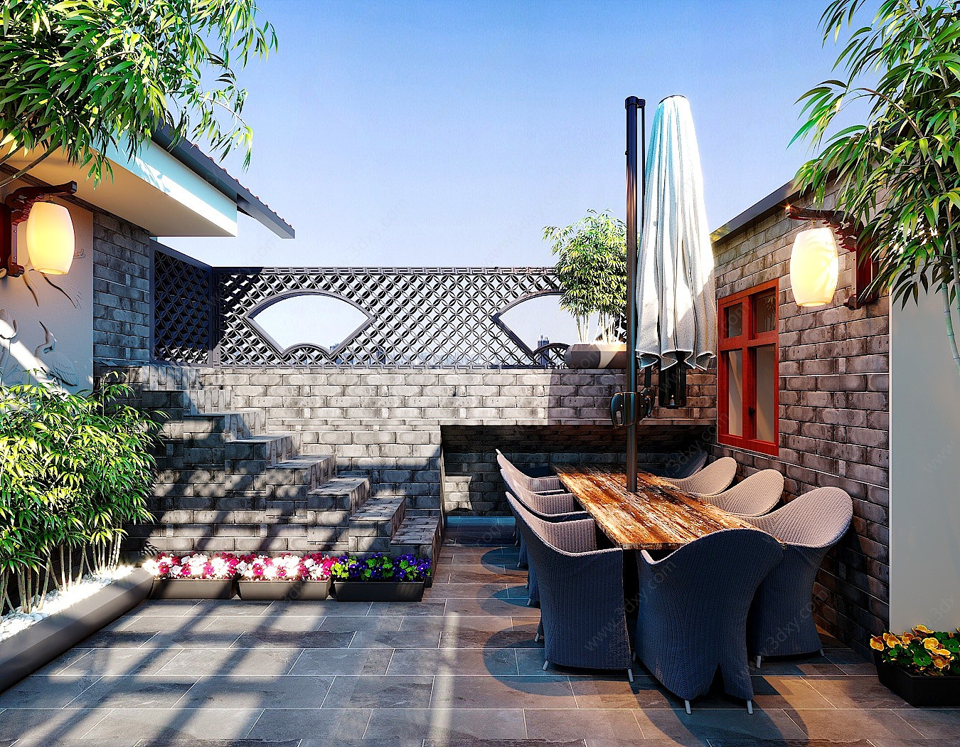 中式屋顶花园3D模型