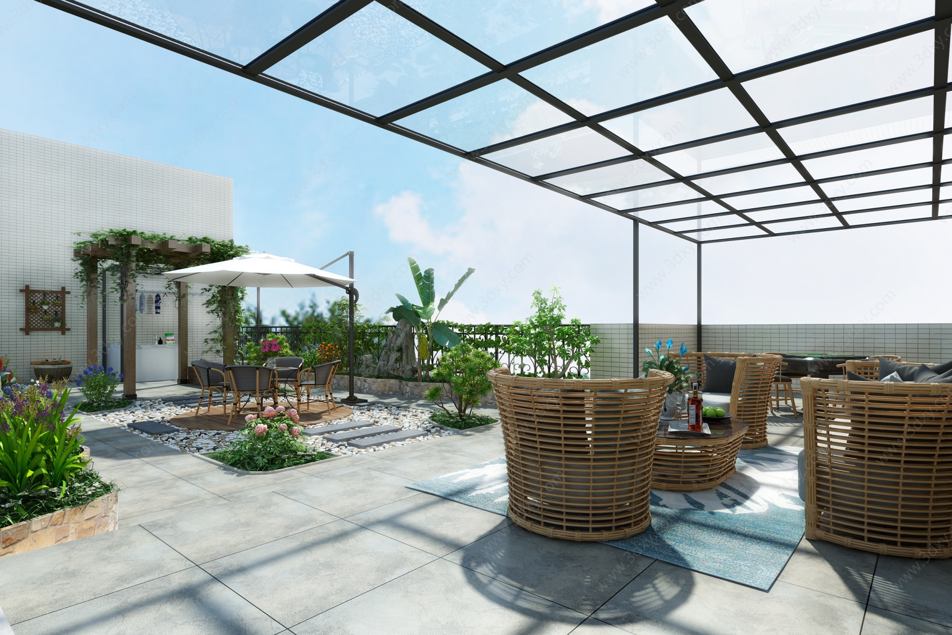 现代露台阳光房植物雨棚3D模型