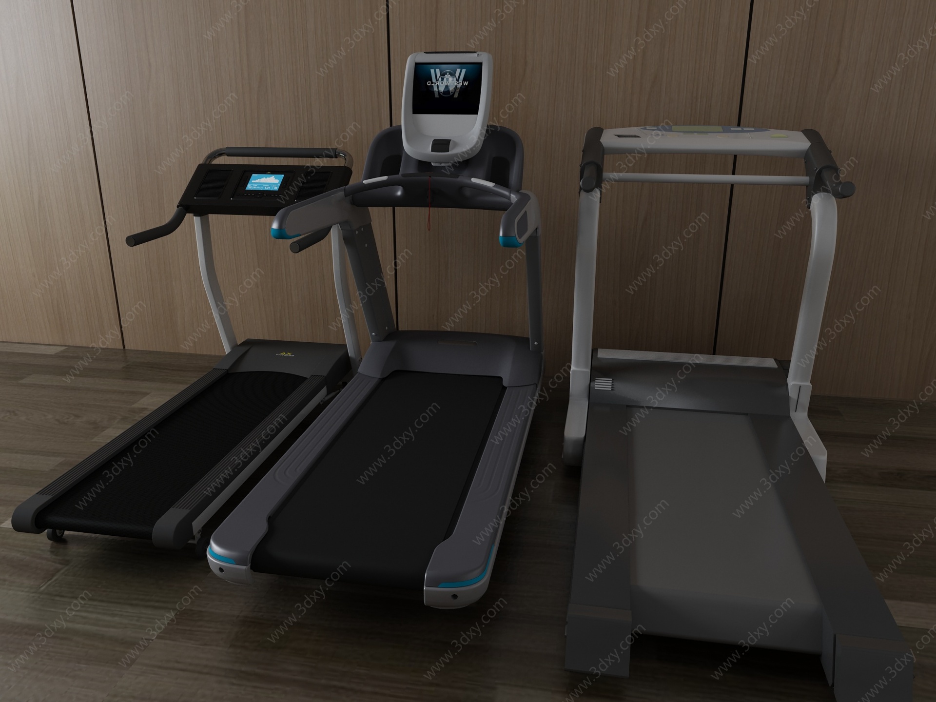 现代健身器材跑步机健身车3D模型