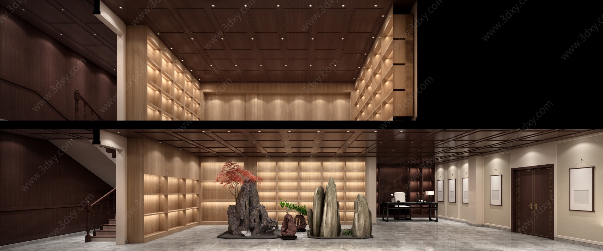 新中式雕塑展厅展柜3D模型