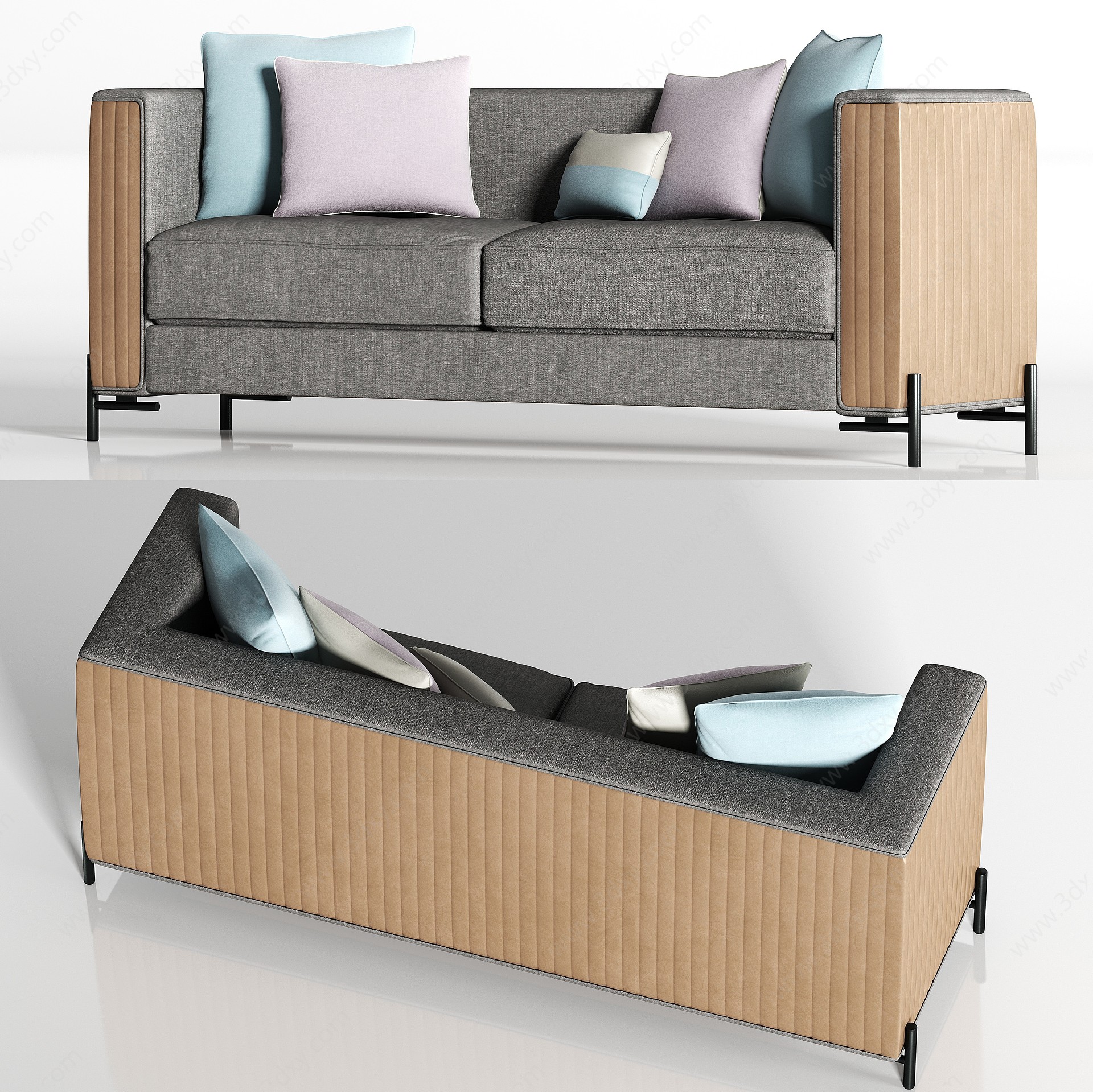 现代皮革布艺多人沙发枕头3D模型