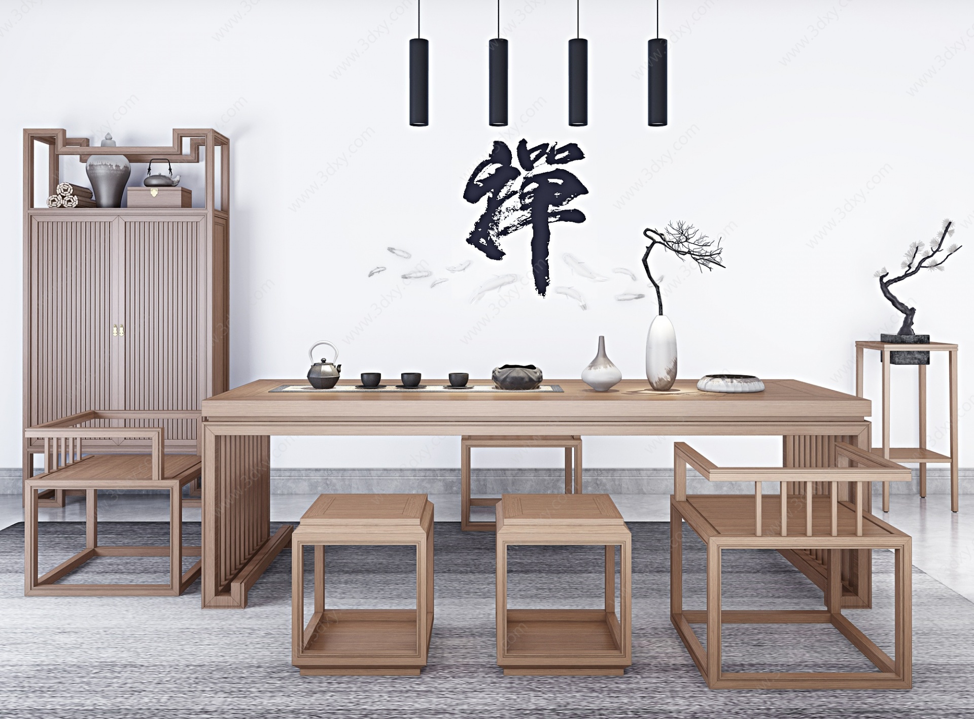 新中式茶室茶桌3D模型