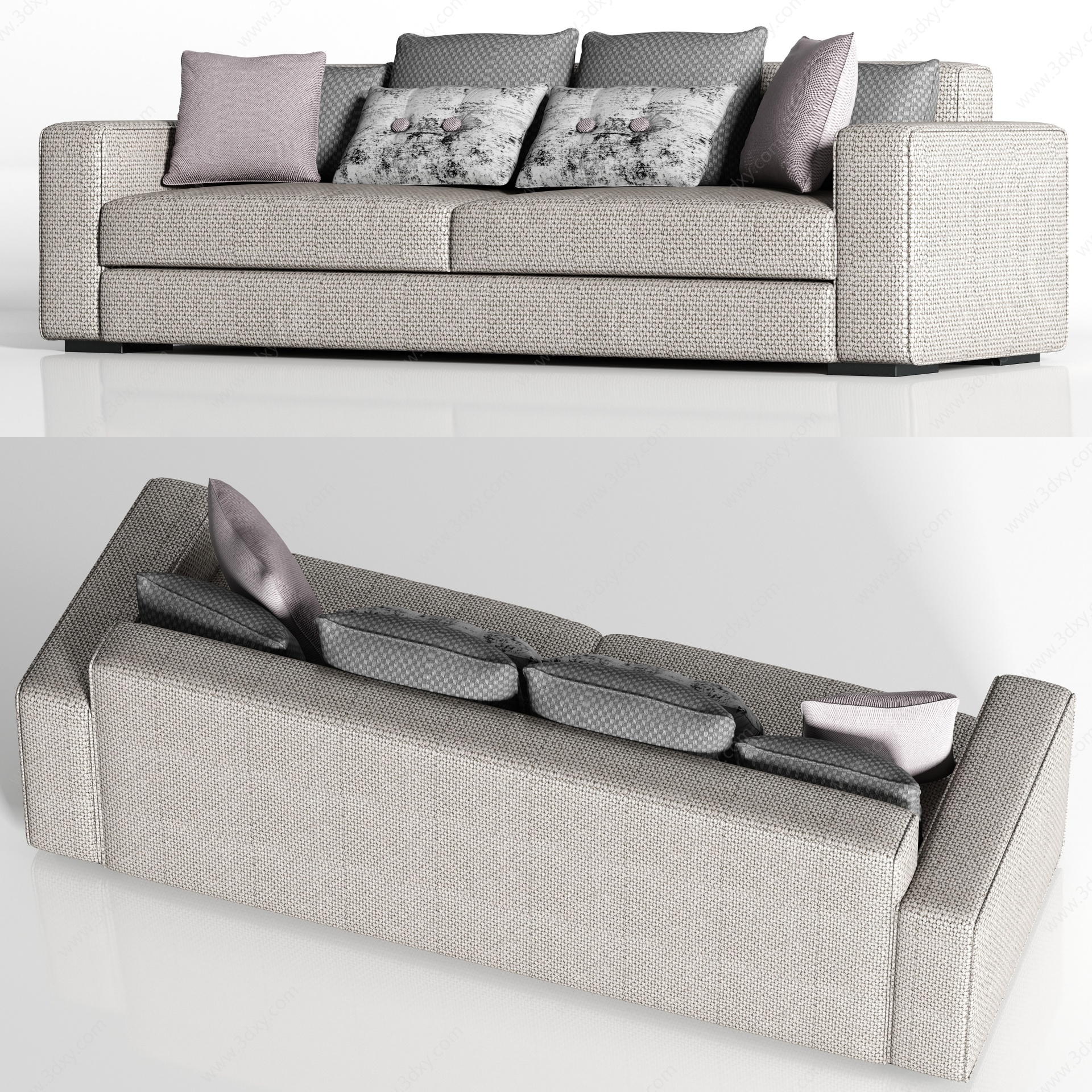 休闲布艺双人沙发枕头组合3D模型