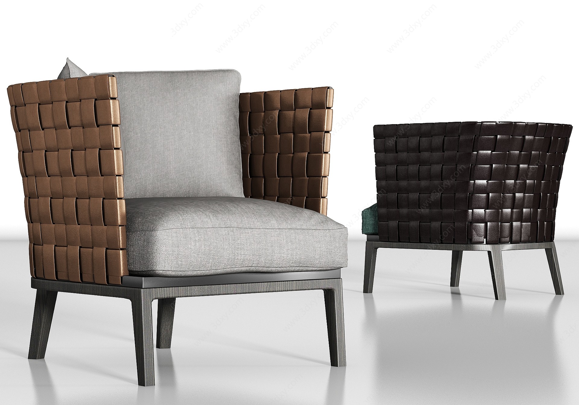 现代编织皮革单人沙发组合3D模型