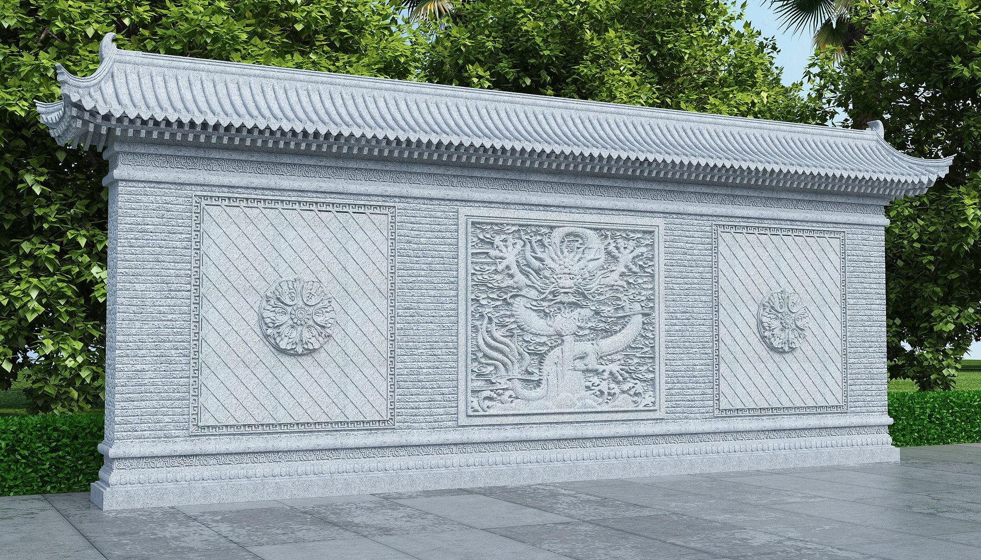 新中式庭院影壁照壁3D模型