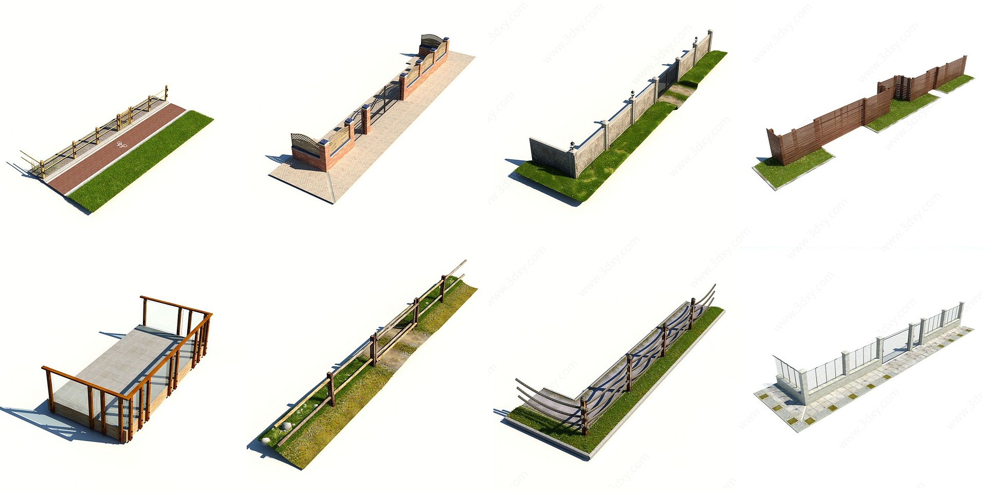 现代围栏外墙庭院草坪3D模型