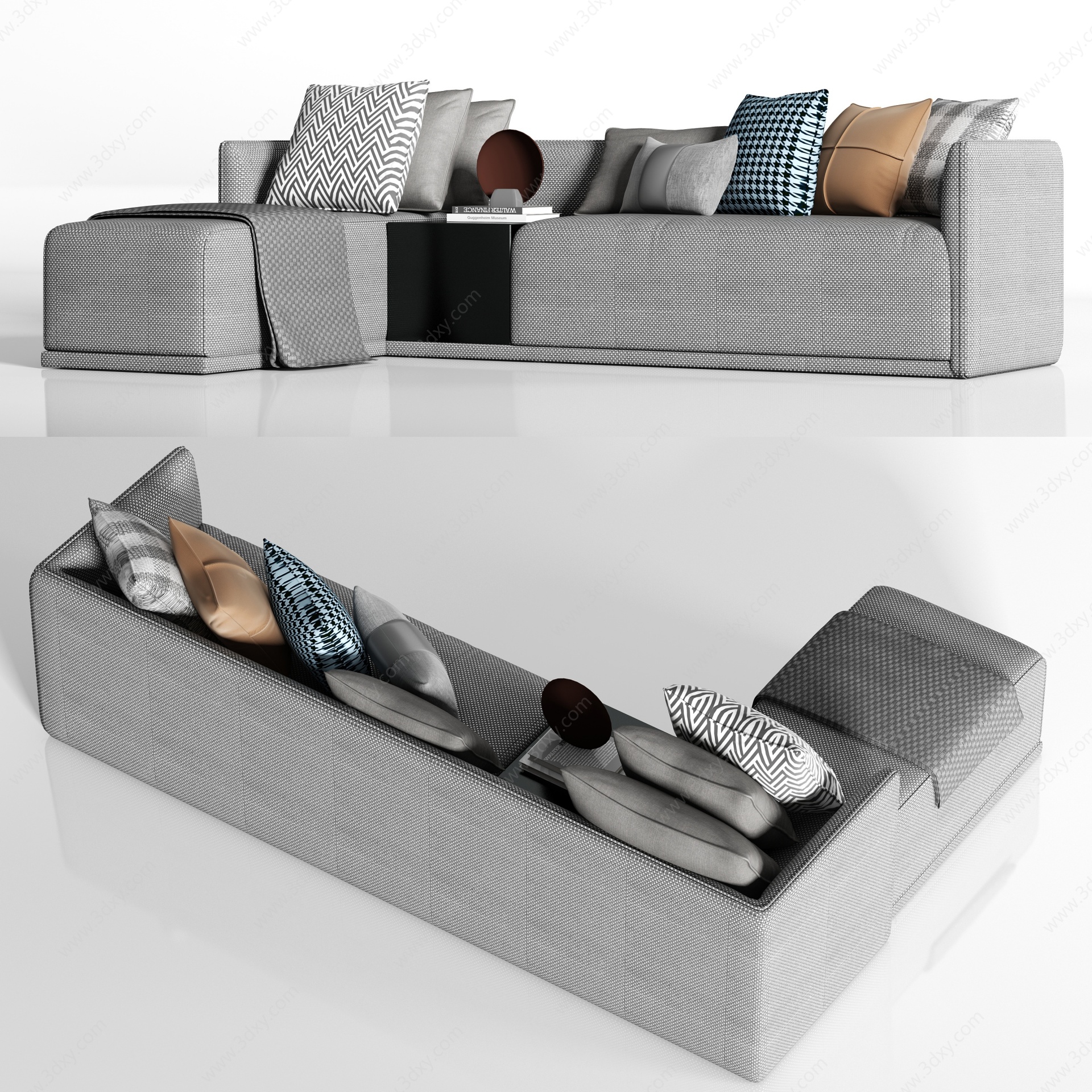 现代轻奢布艺转角多人沙发3D模型