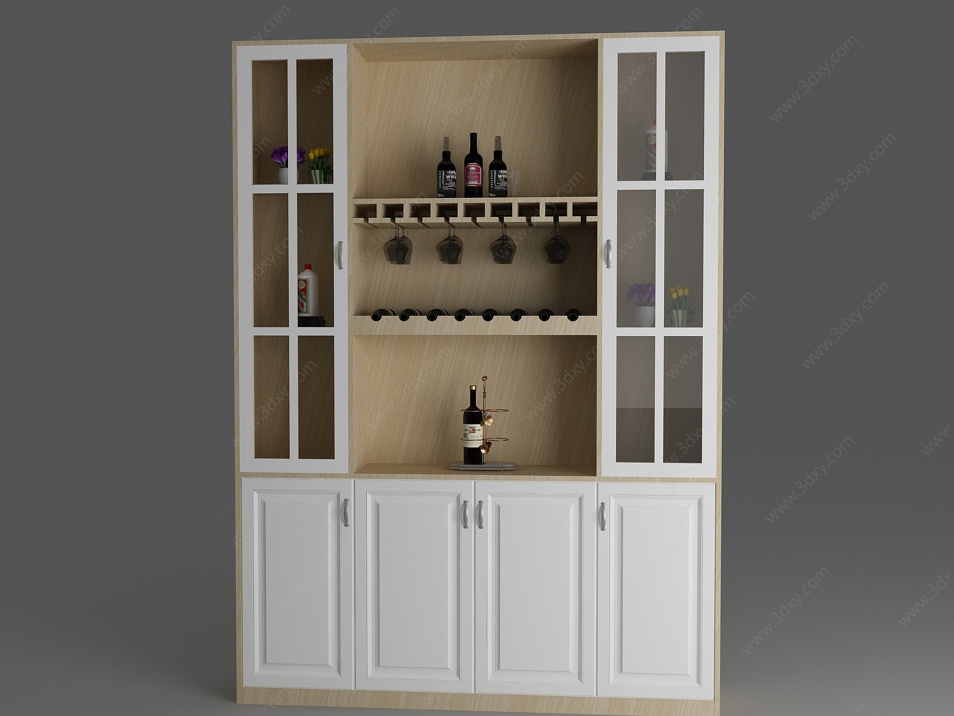 现代酒柜酒架酒瓶3D模型