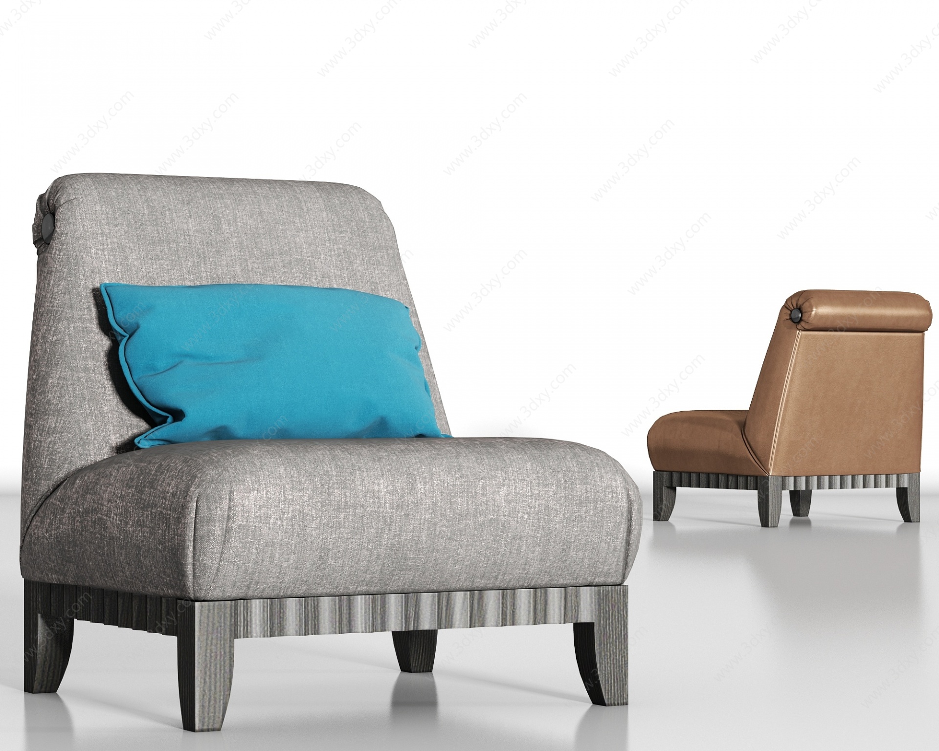 皮革单人沙发组合3D模型