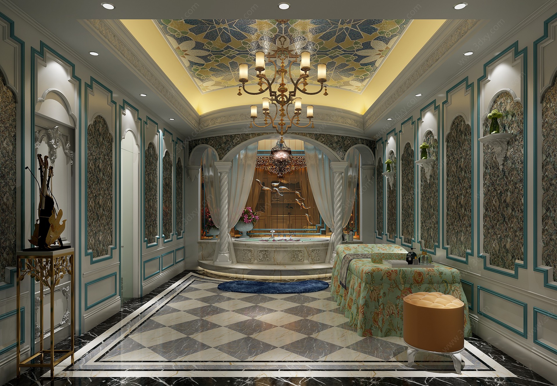 欧式古典spa浴缸按摩床3D模型