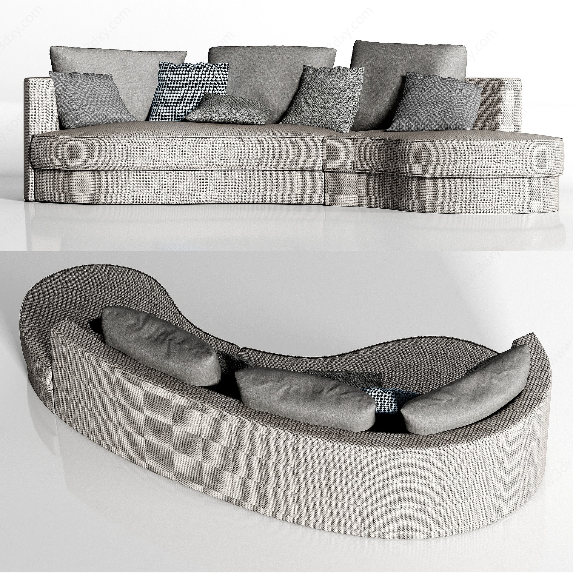 现代弧形布艺多人沙发3D模型