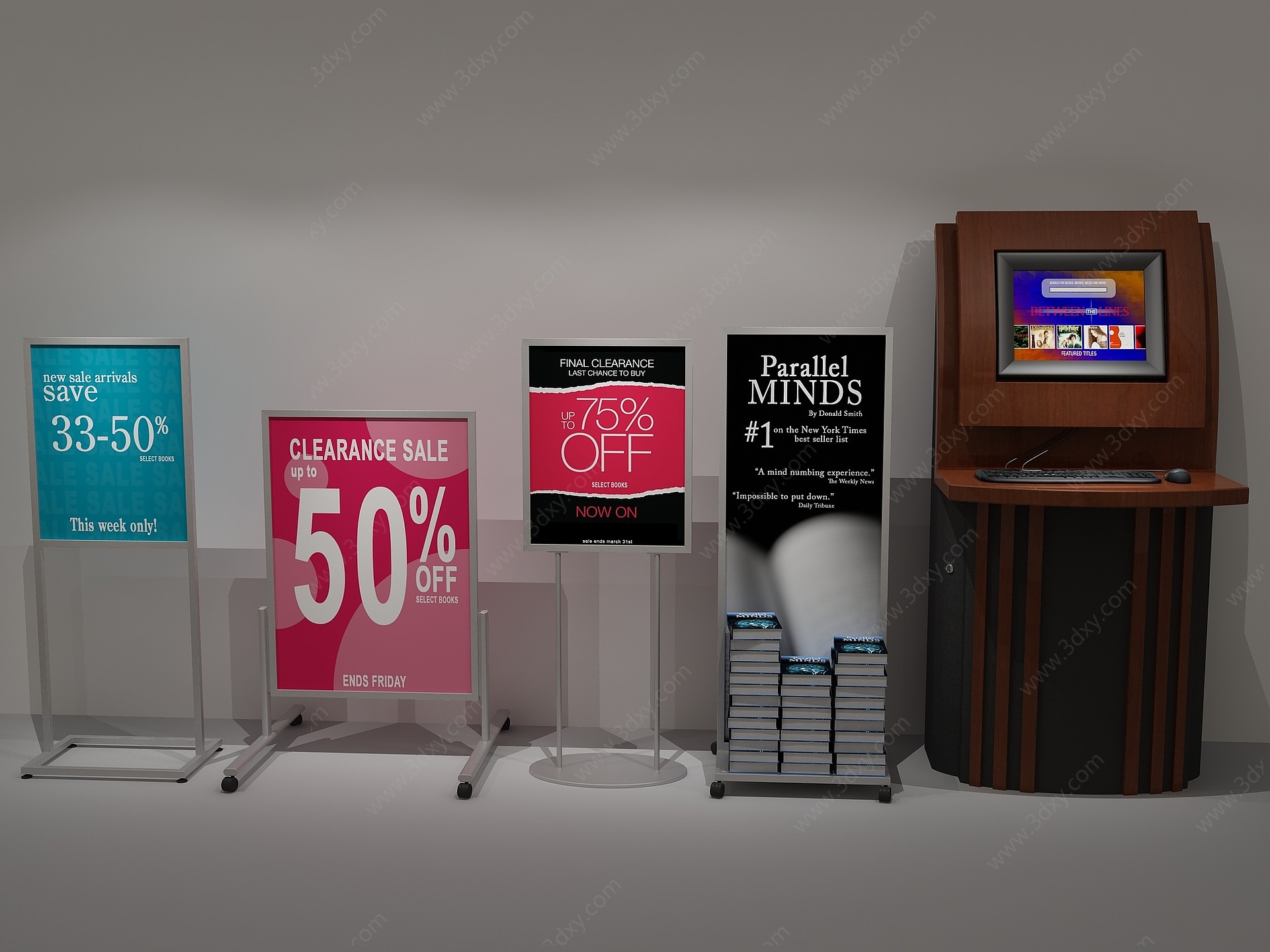 现代书架书籍书店宣传牌3D模型