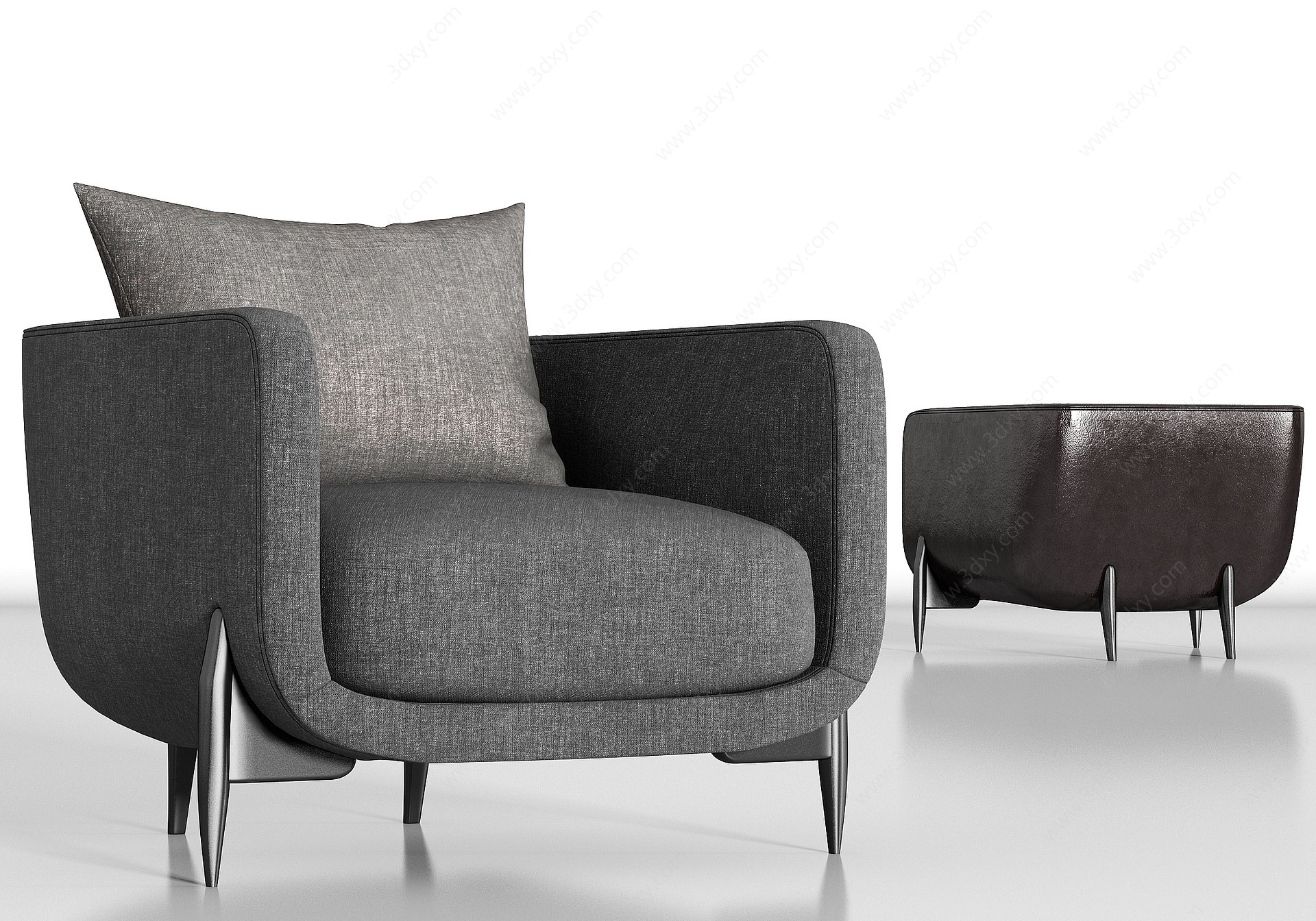 现代休闲布艺皮革单人沙发3D模型