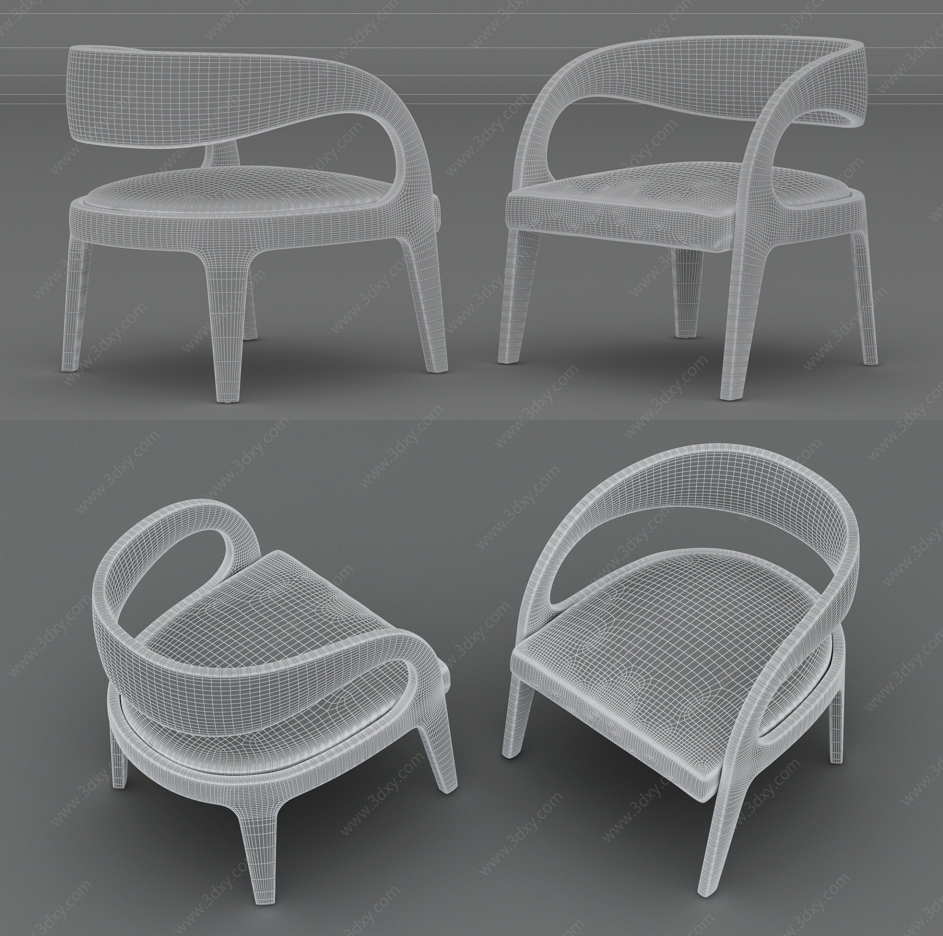 现代皮质绒布单人沙发组合3D模型