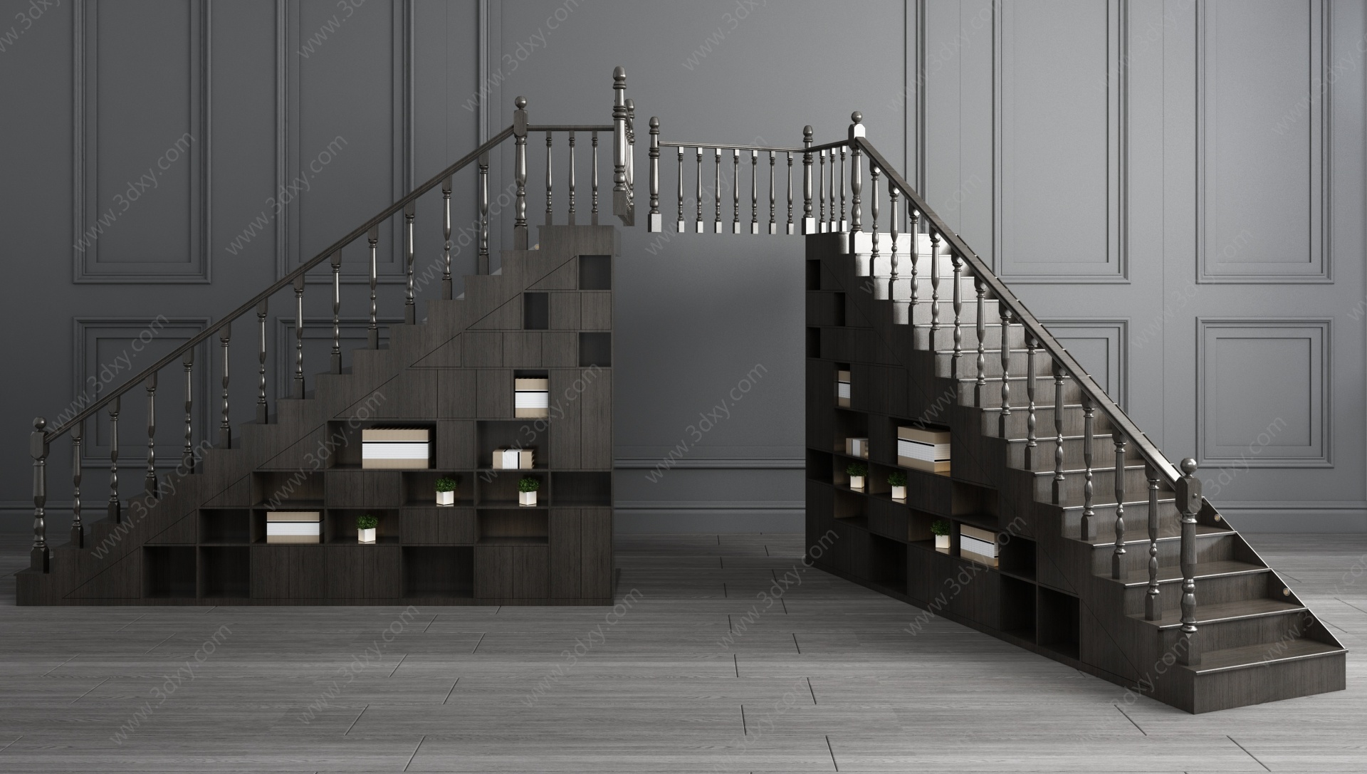 美式实木楼梯装饰柜组合3D模型