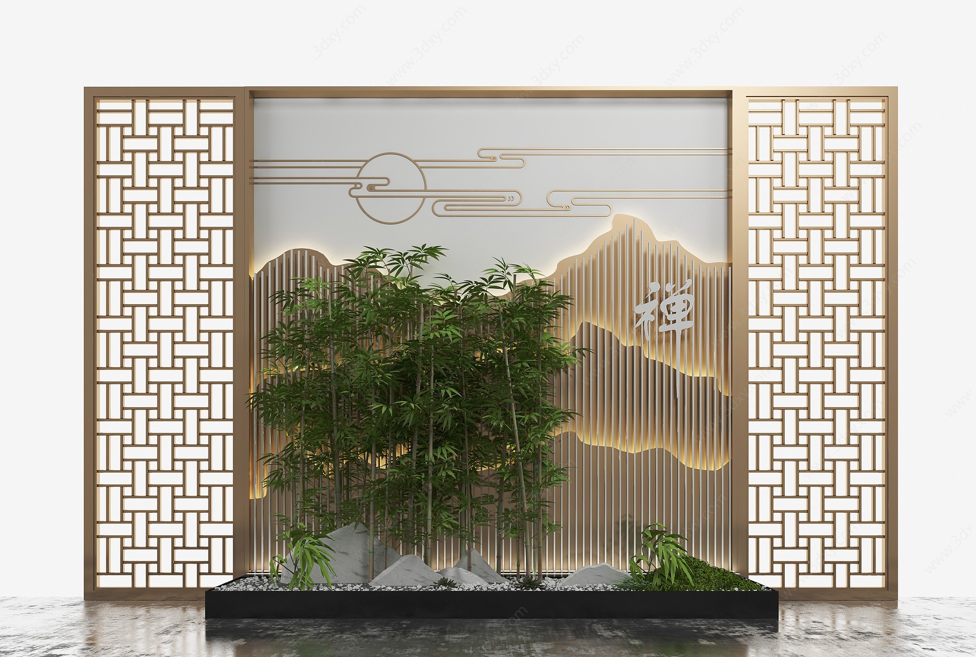 新中式竹子假山园艺小品3D模型