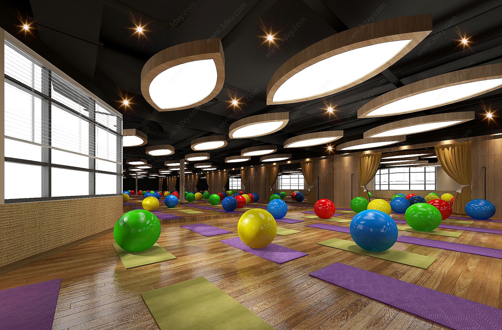 现代健身房瑜伽室3D模型