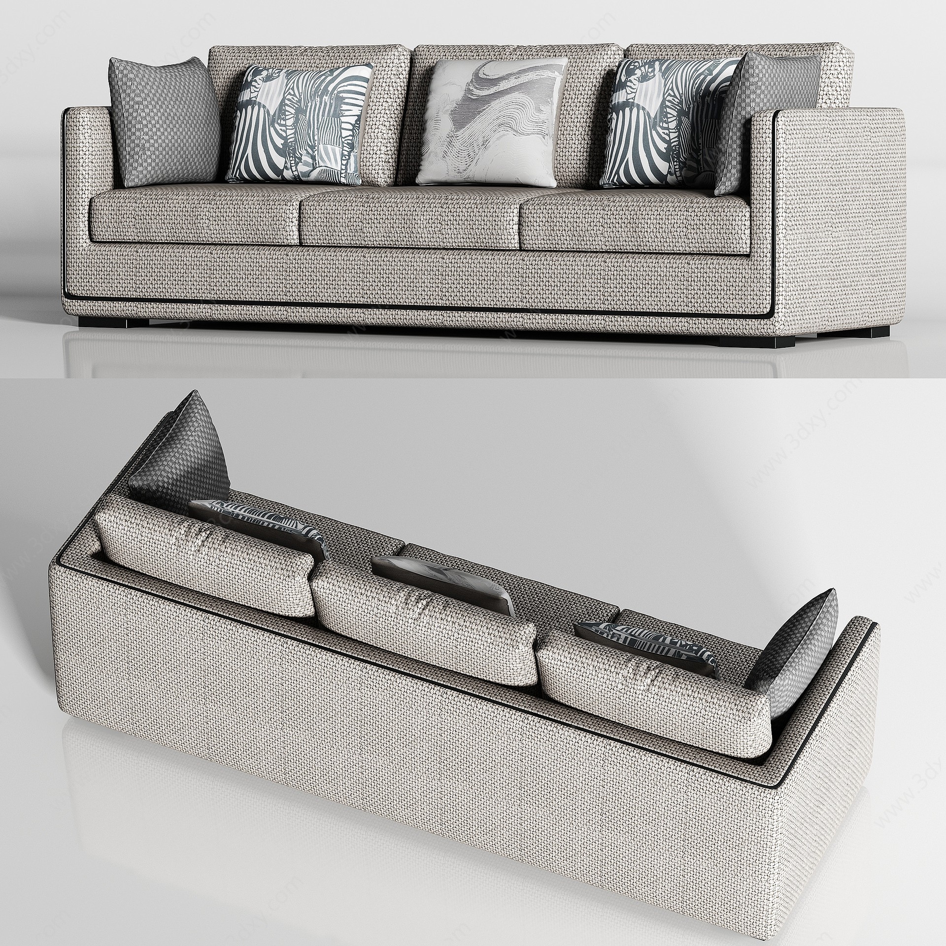 现代休闲布艺多人沙发3D模型