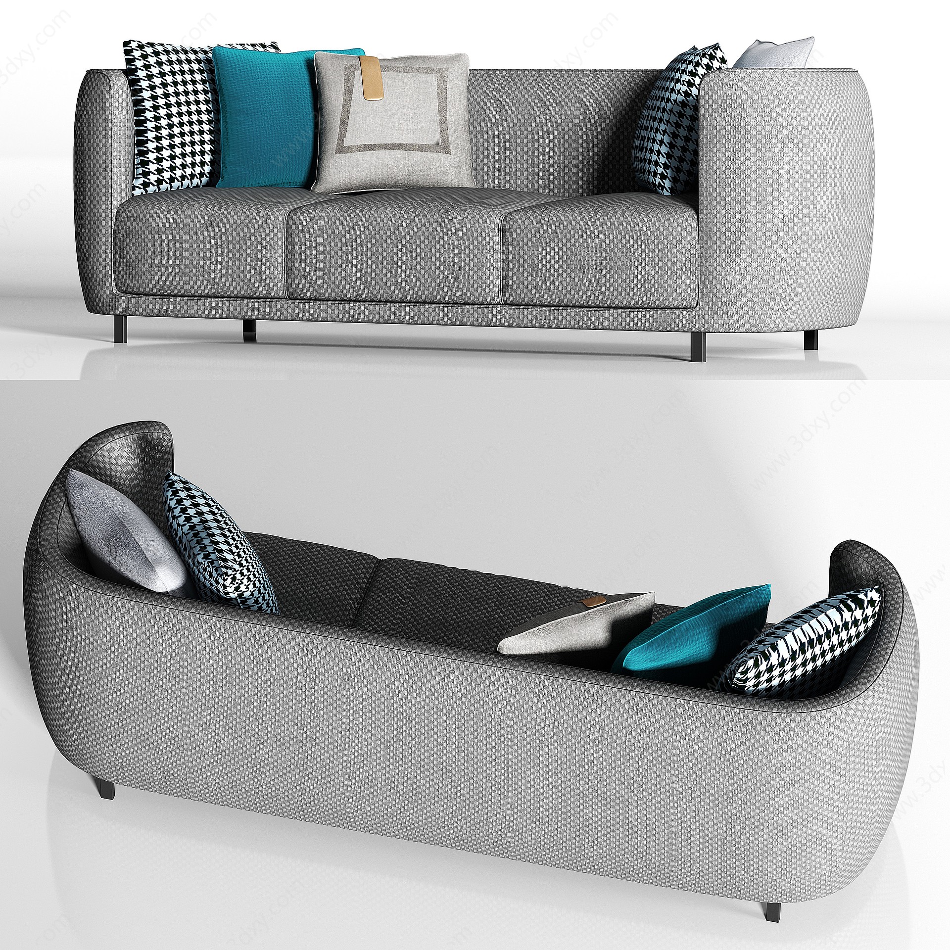 休闲布艺多人沙发枕头组合3D模型