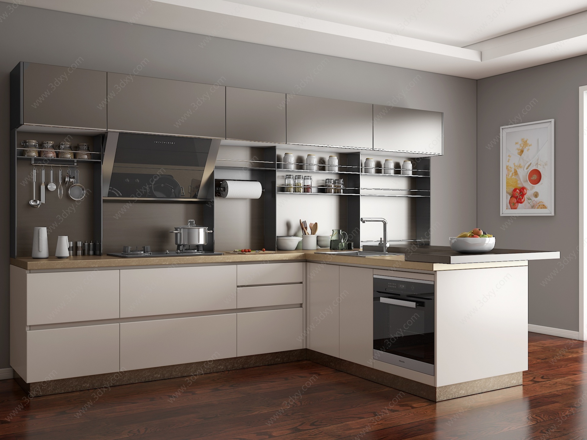 现代整体橱柜厨房厨房用具3D模型