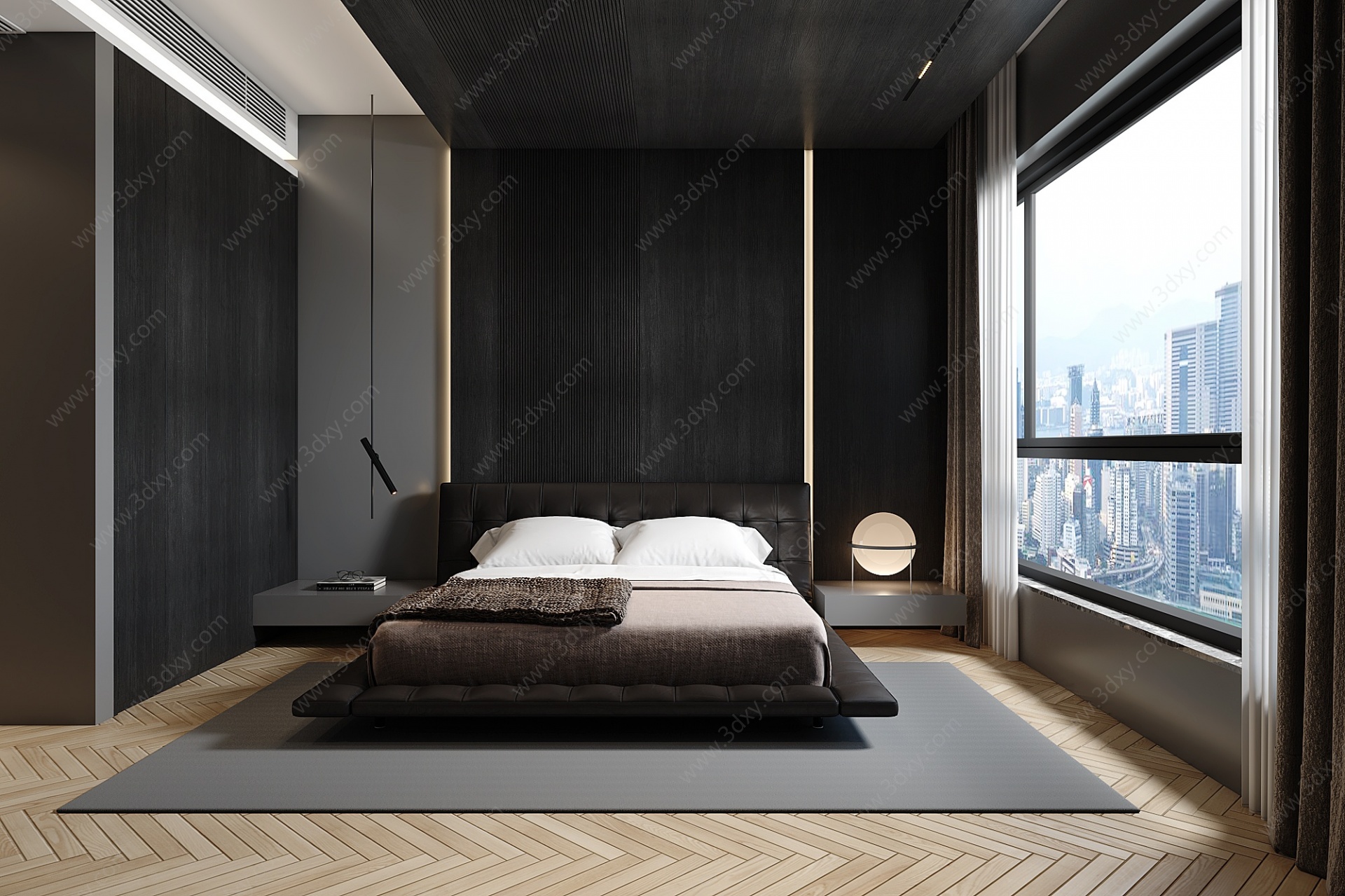 现代暗黑家居卧室3D模型