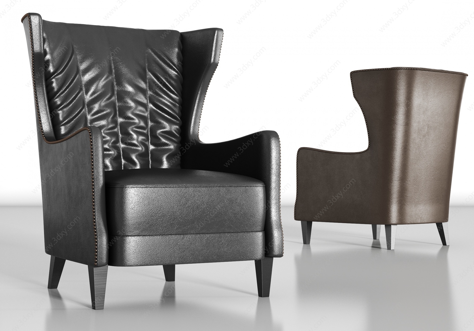 简欧轻奢皮革单人沙发组合3D模型