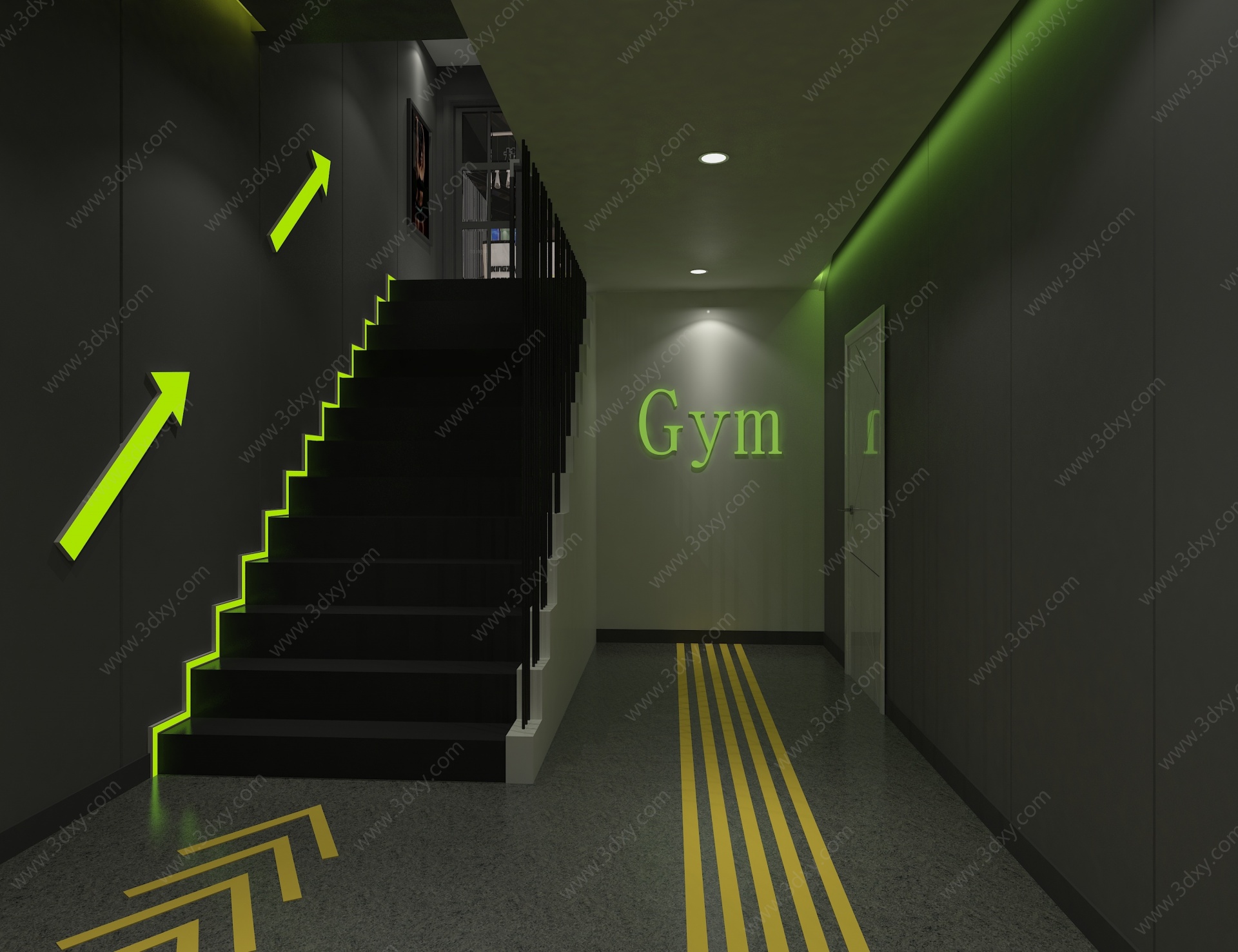 现代健身房楼梯间3D模型