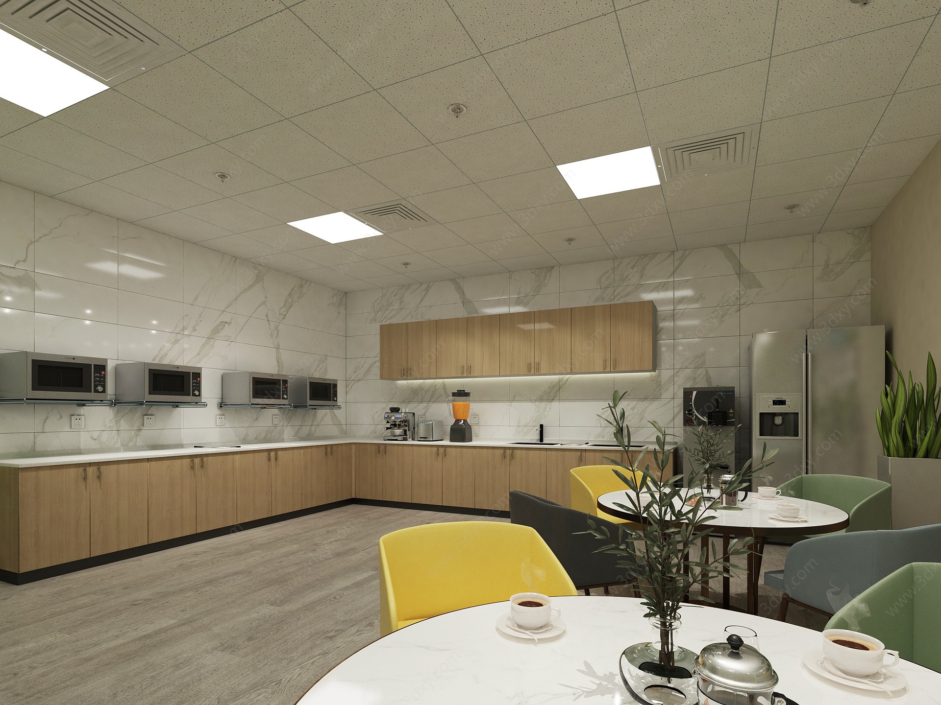 现代公司厨房休闲区3D模型