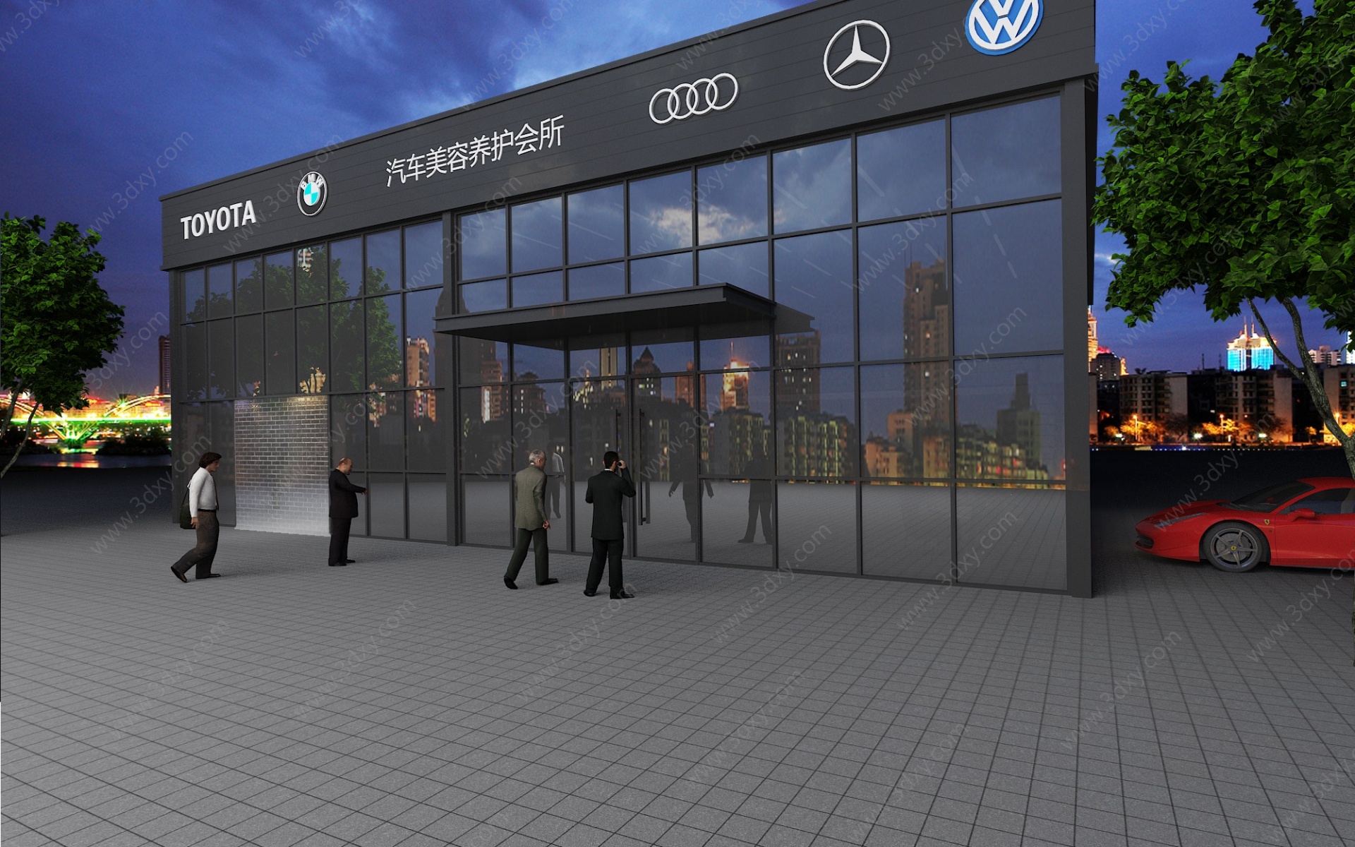 现代洗车大厅4S店外观建筑3D模型