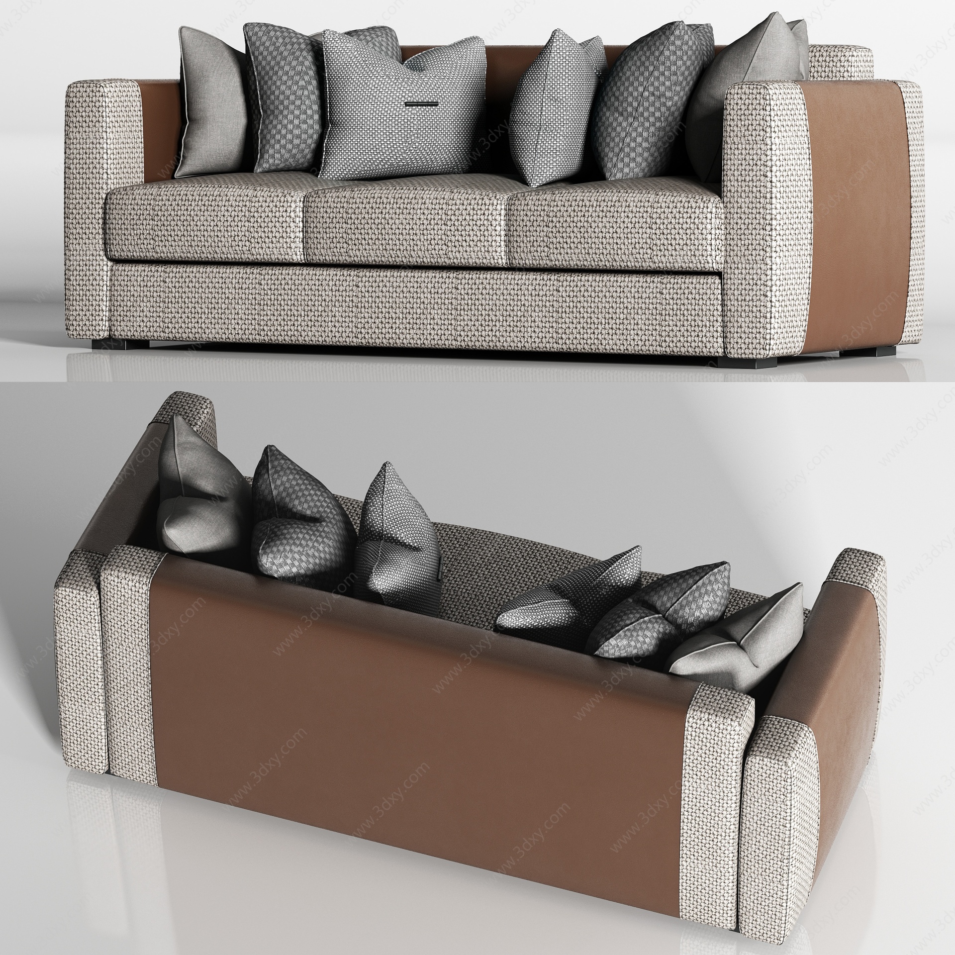 轻奢皮革绒布双人沙发枕头3D模型