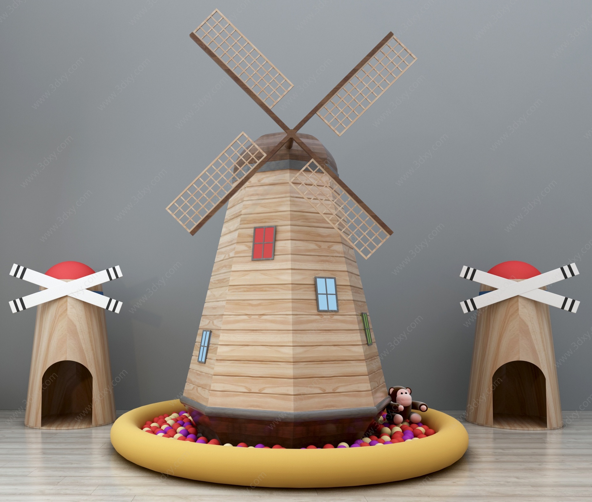现代荷兰风车海洋球玩具3D模型