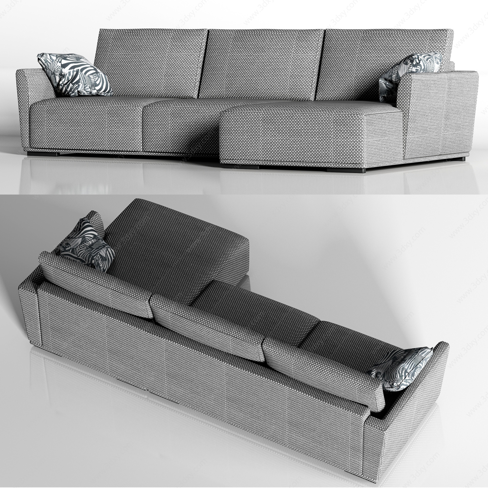 布艺转角多人沙发枕头组合3D模型
