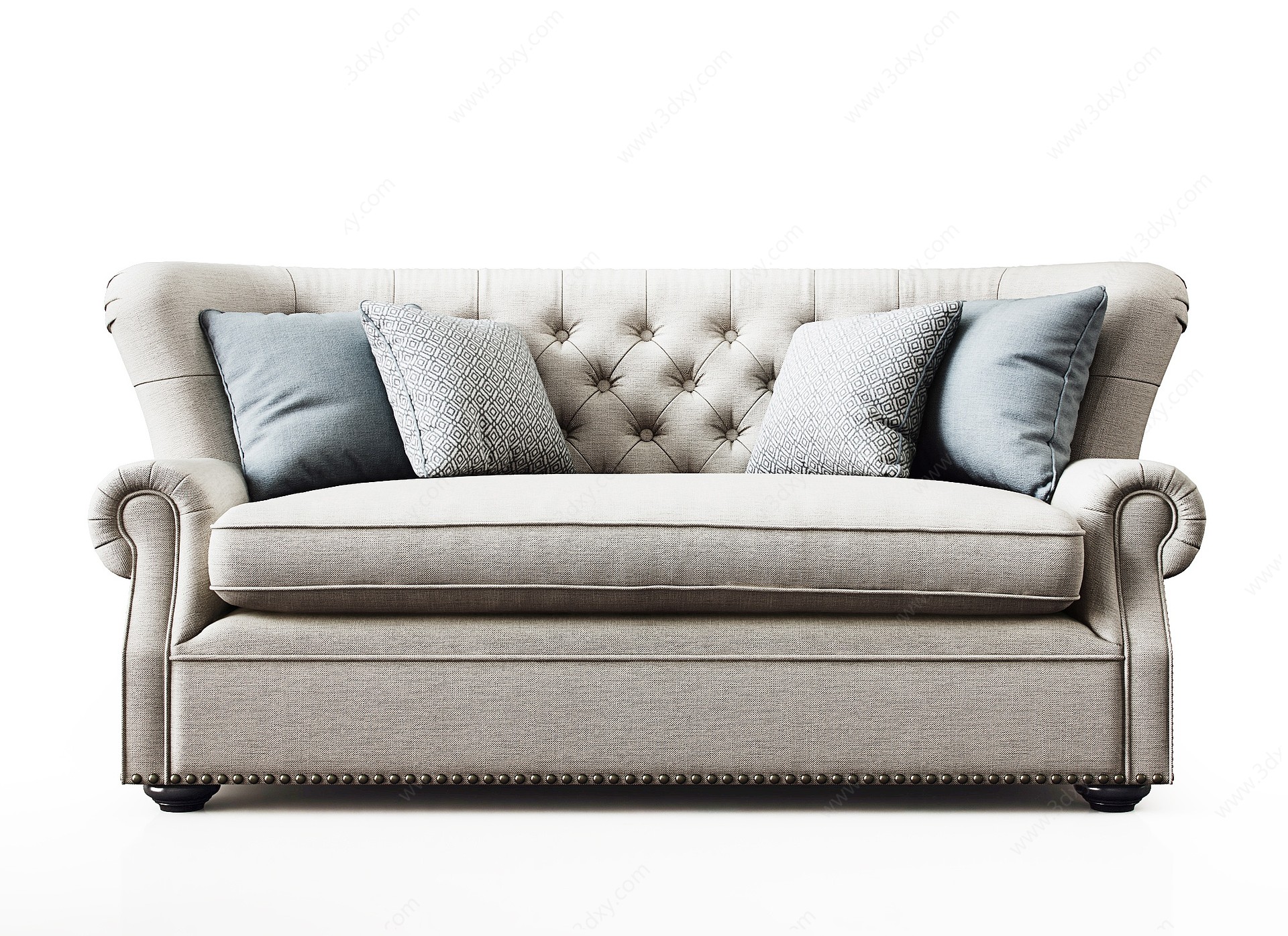 欧式绒布多人沙发枕头组合3D模型