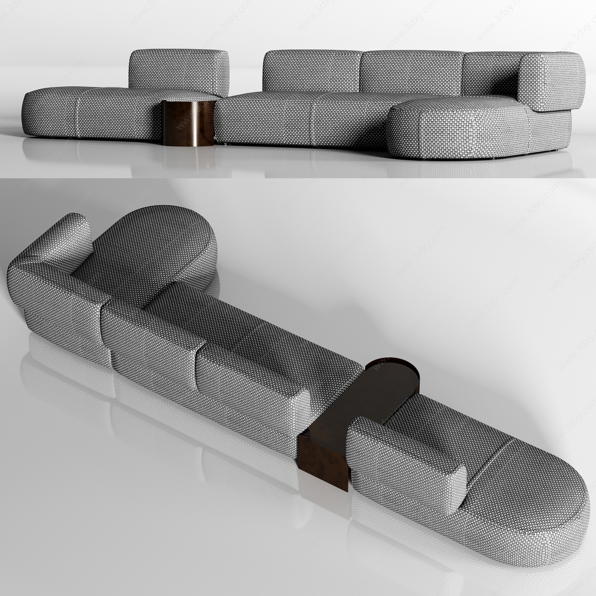 现代灰色布艺转角沙发3D模型