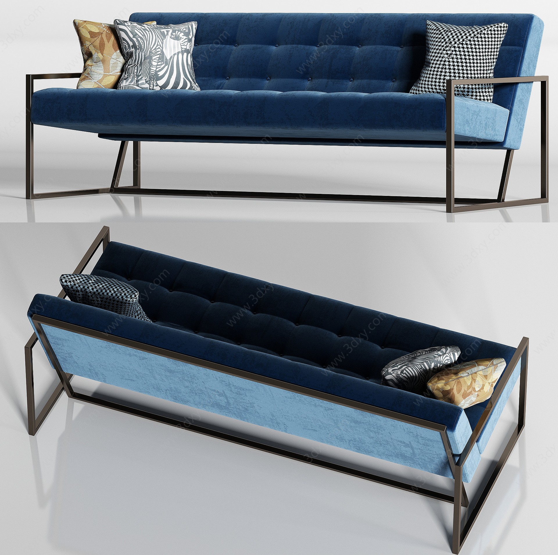 现代简约蓝色布艺多人沙发3D模型