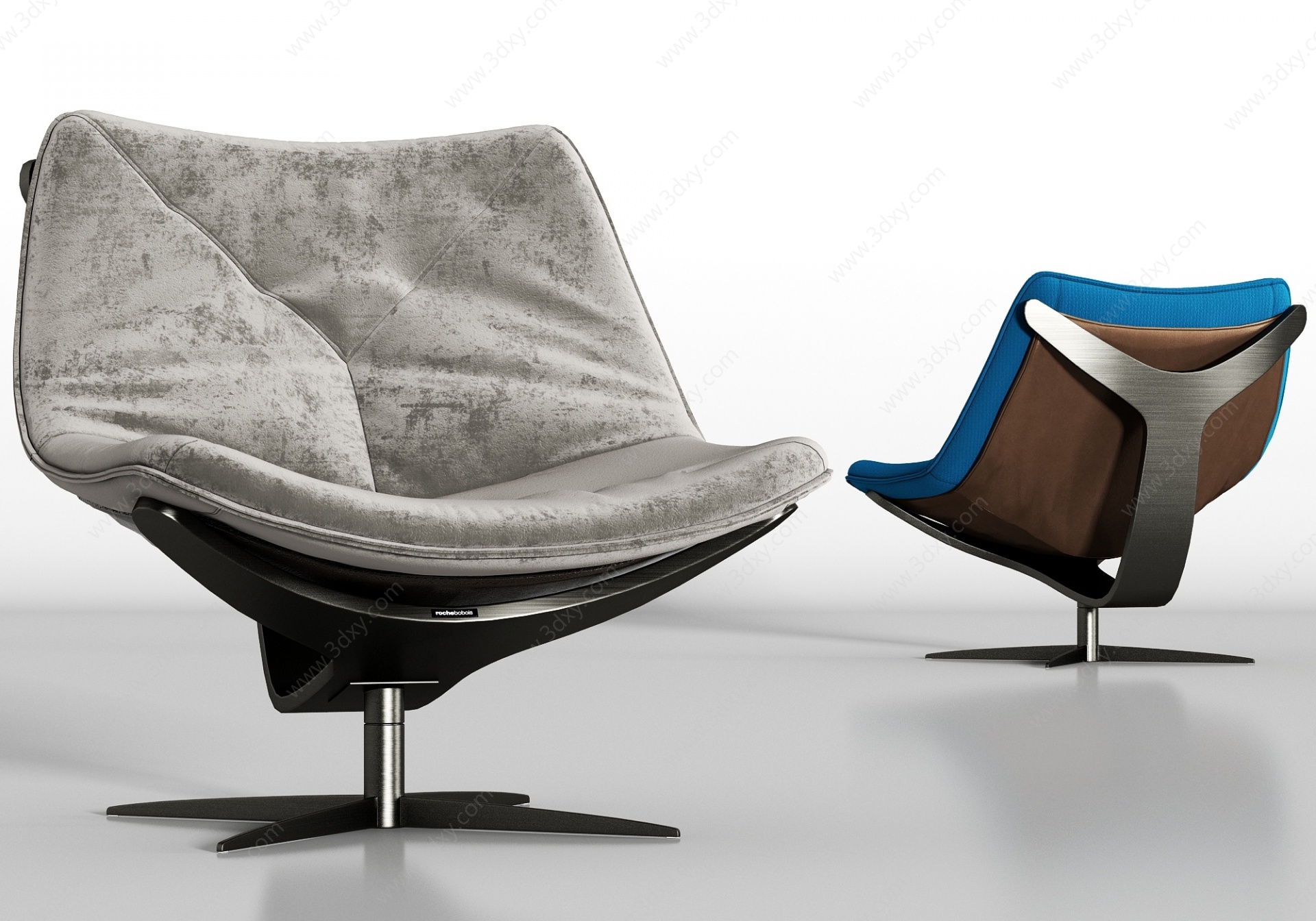现代金属绒布皮革单人沙发3D模型