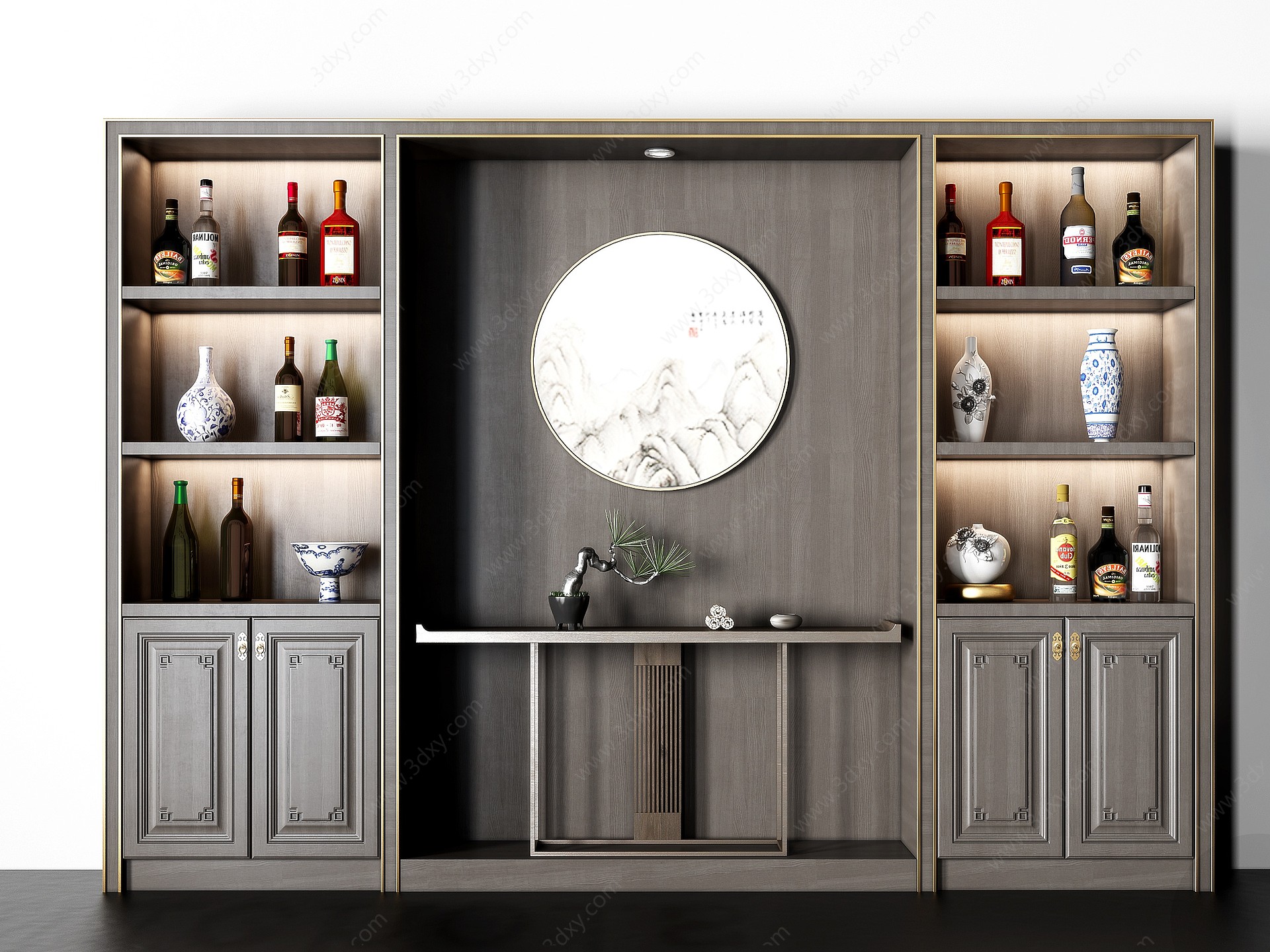 新中式实木酒柜组合3D模型