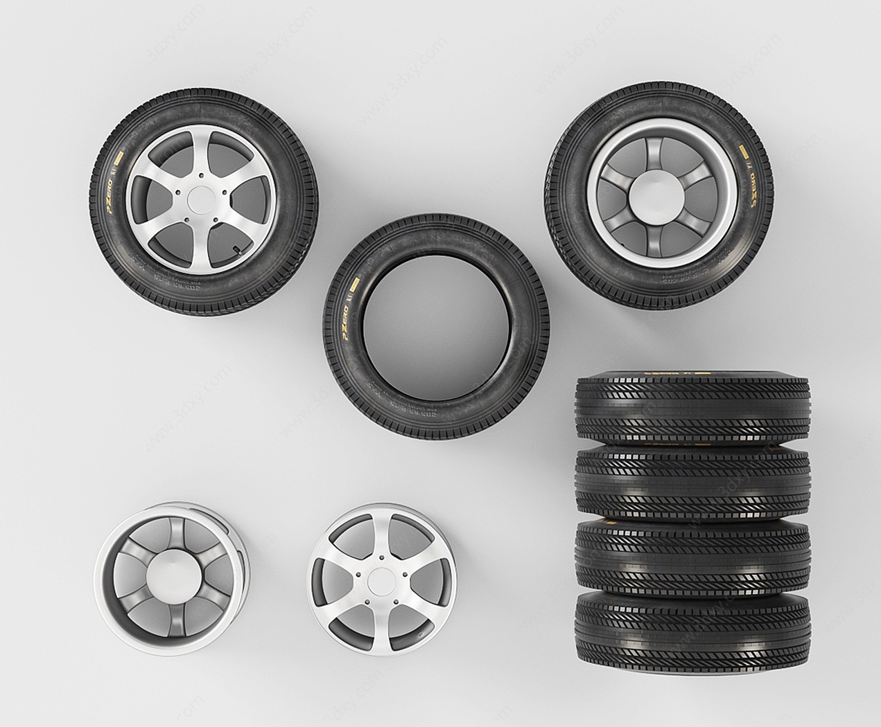 汽车铝合金轮毂橡胶车轮3D模型