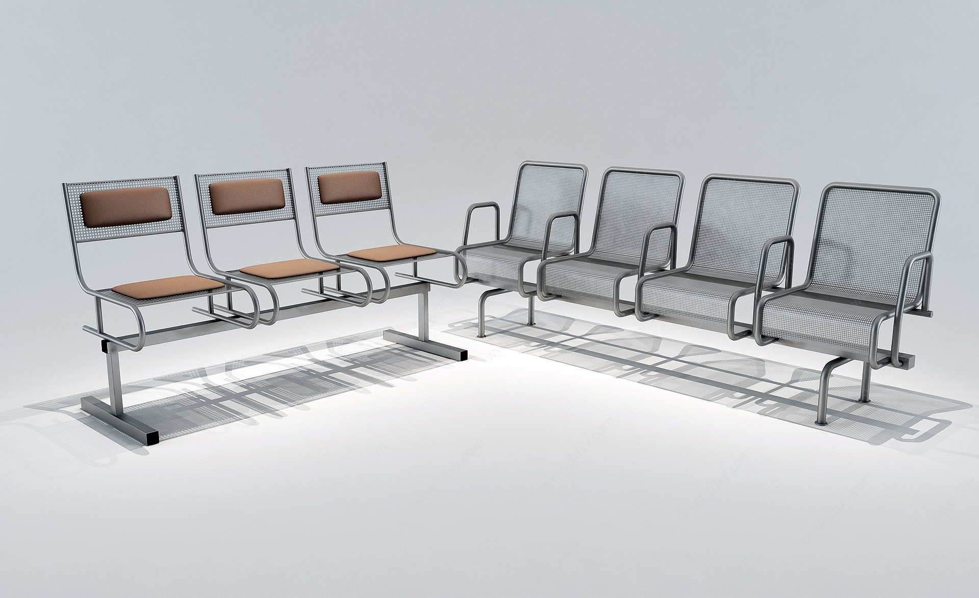 金属公共椅长排椅3D模型