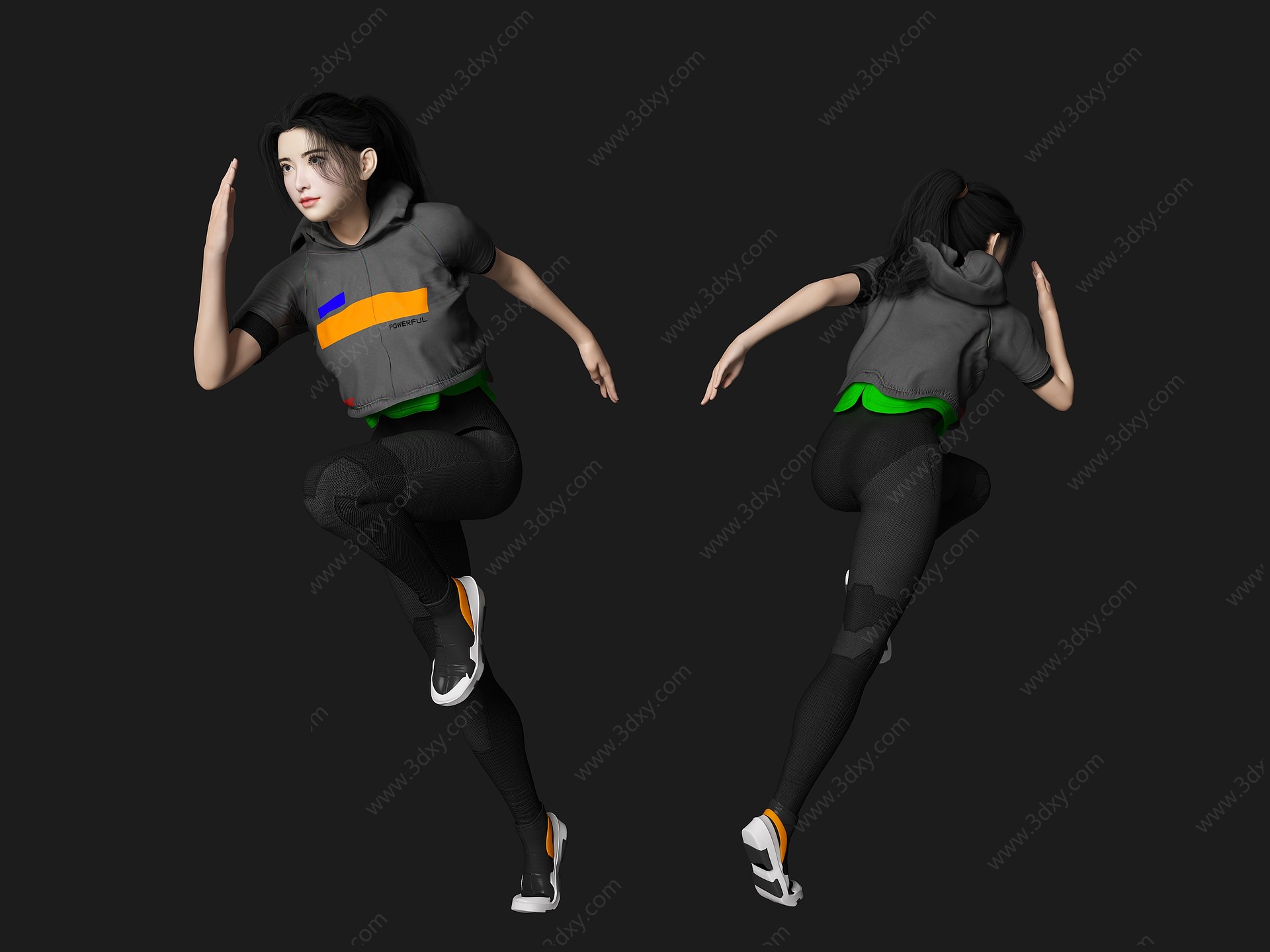 奔跑跑步美女人物3D模型