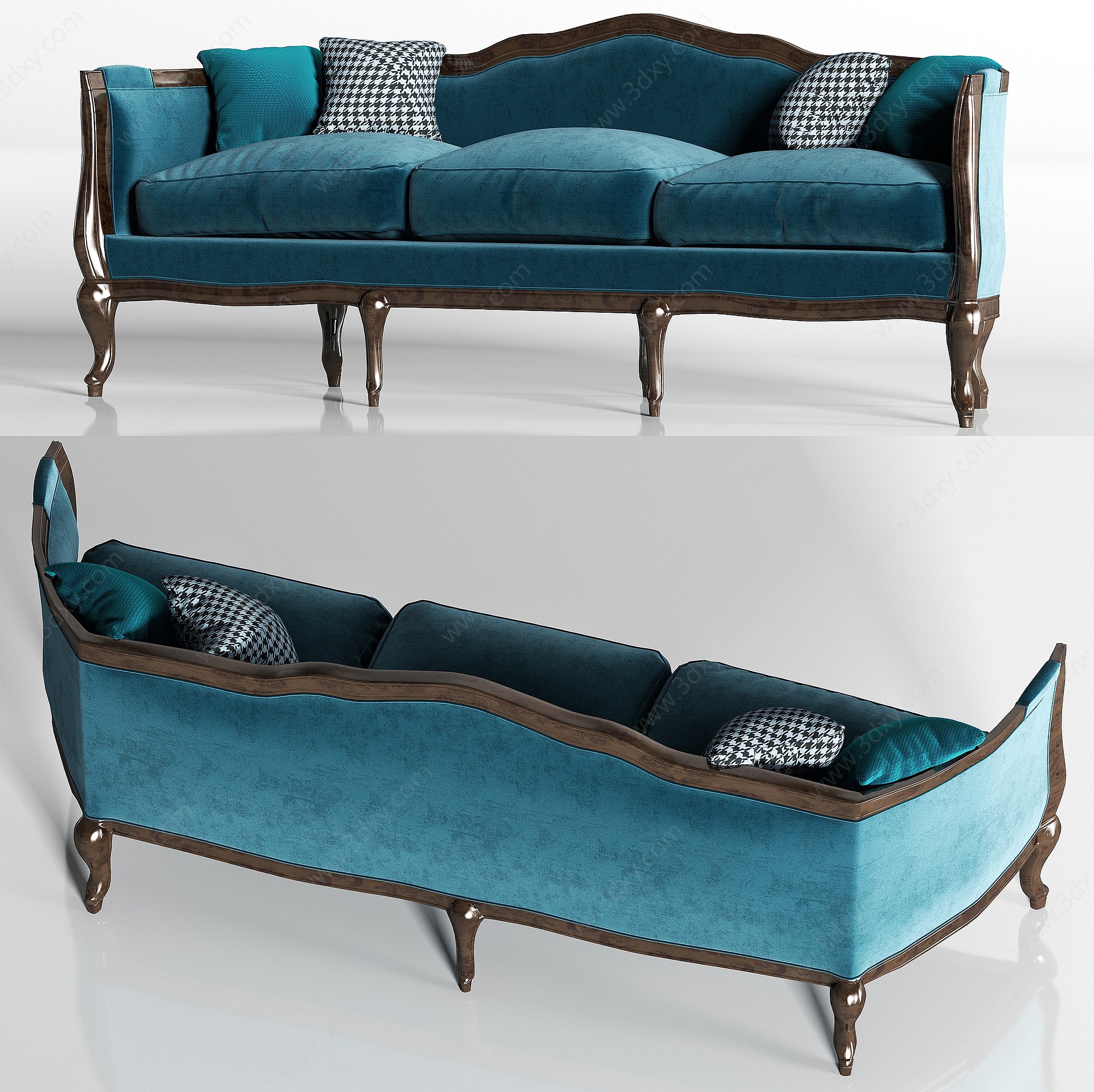 简欧实木绒布沙发枕头组合3D模型